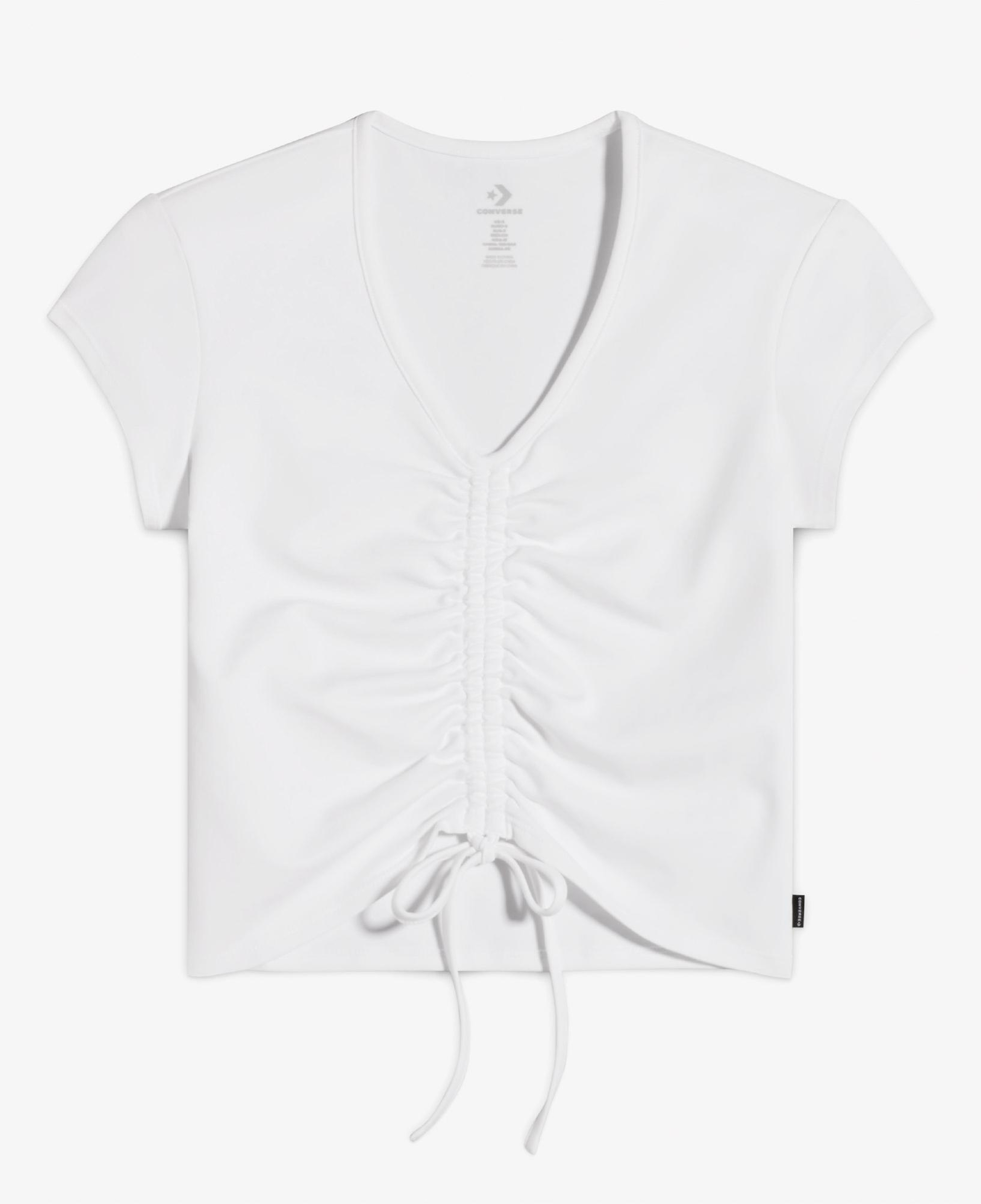 Converse Classic Kadın Slim Fit V Yaka Büzgülü Beyaz T-Shirt