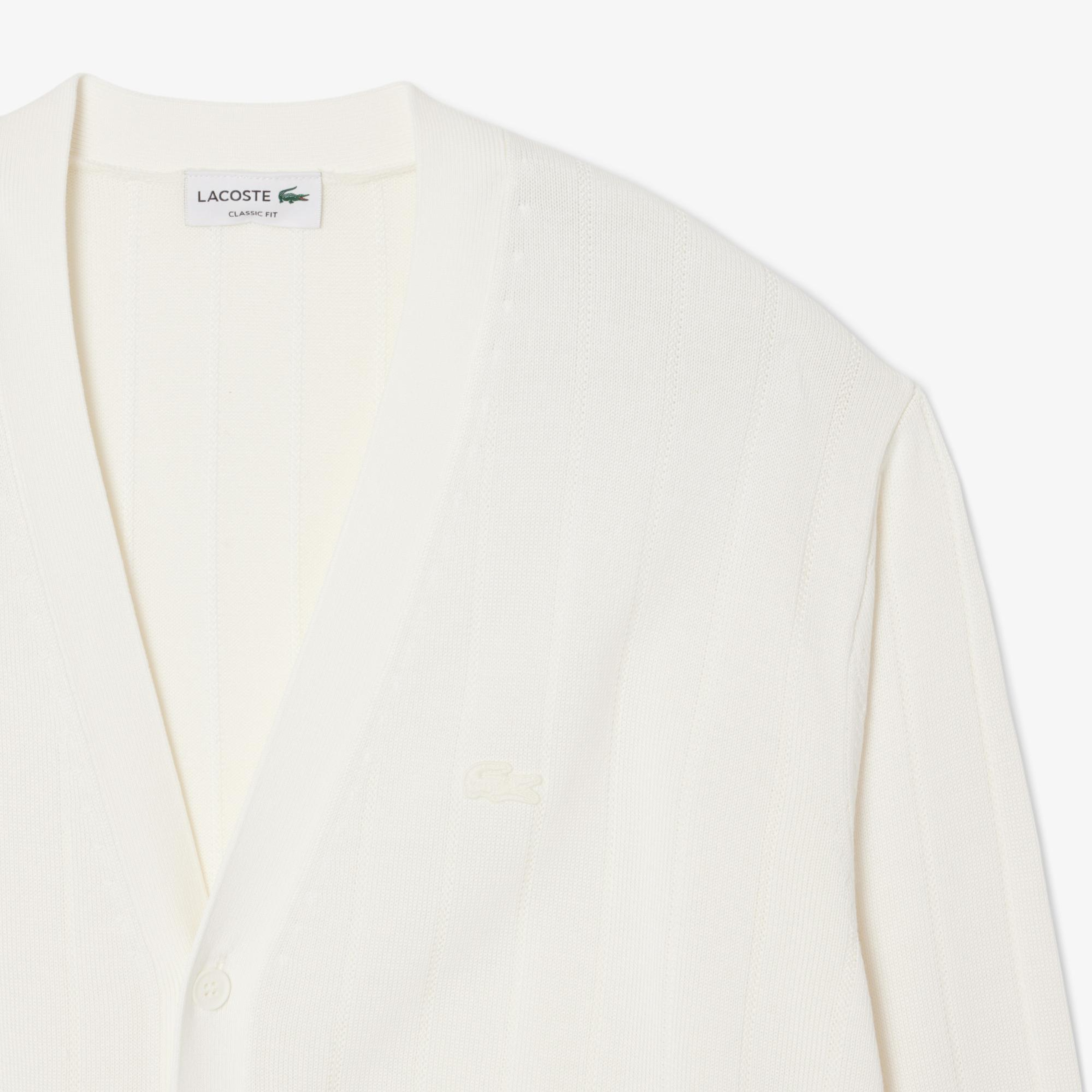 Lacoste Erkek Classic Fit V Yaka Beyaz Hırka