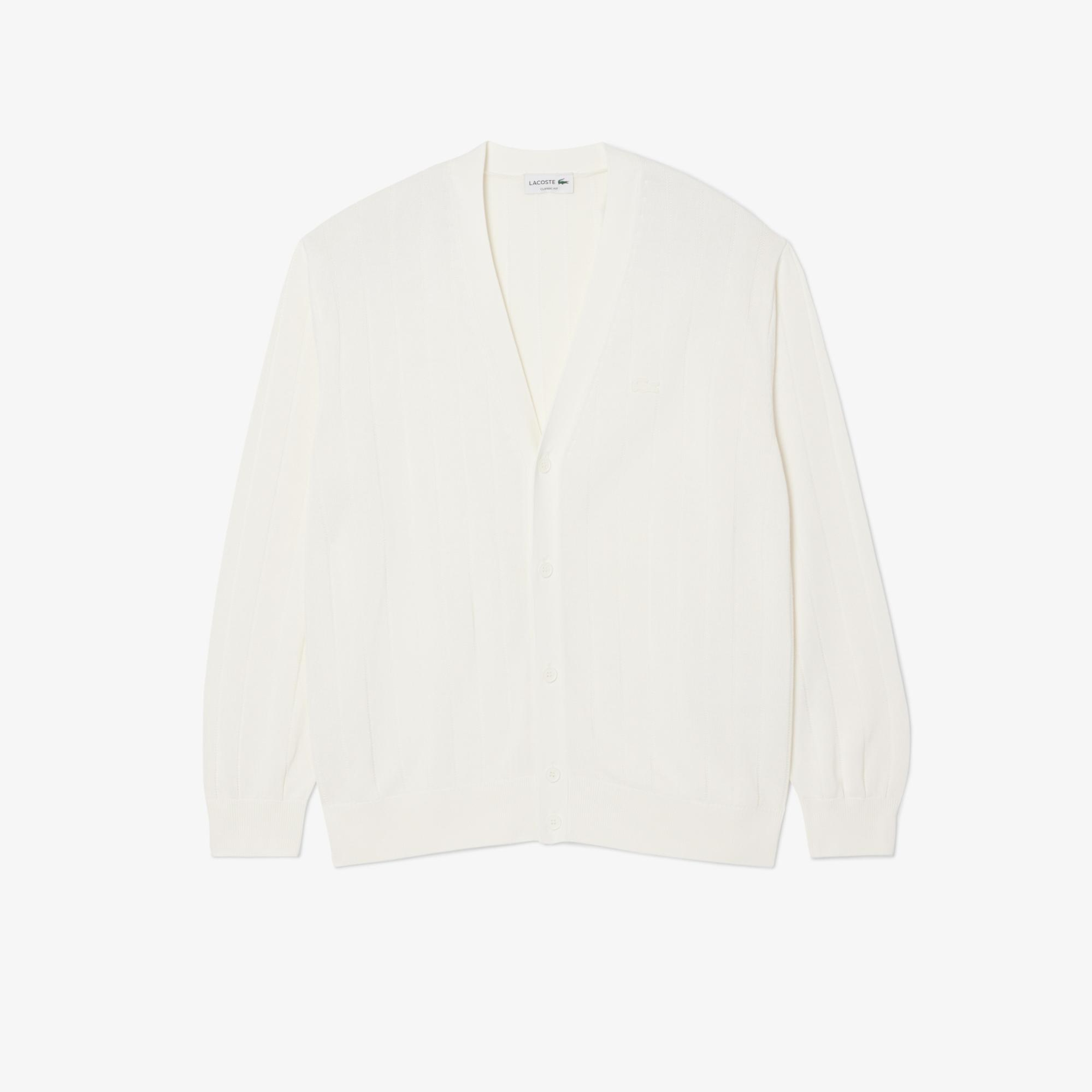 Lacoste Erkek Classic Fit V Yaka Beyaz Hırka