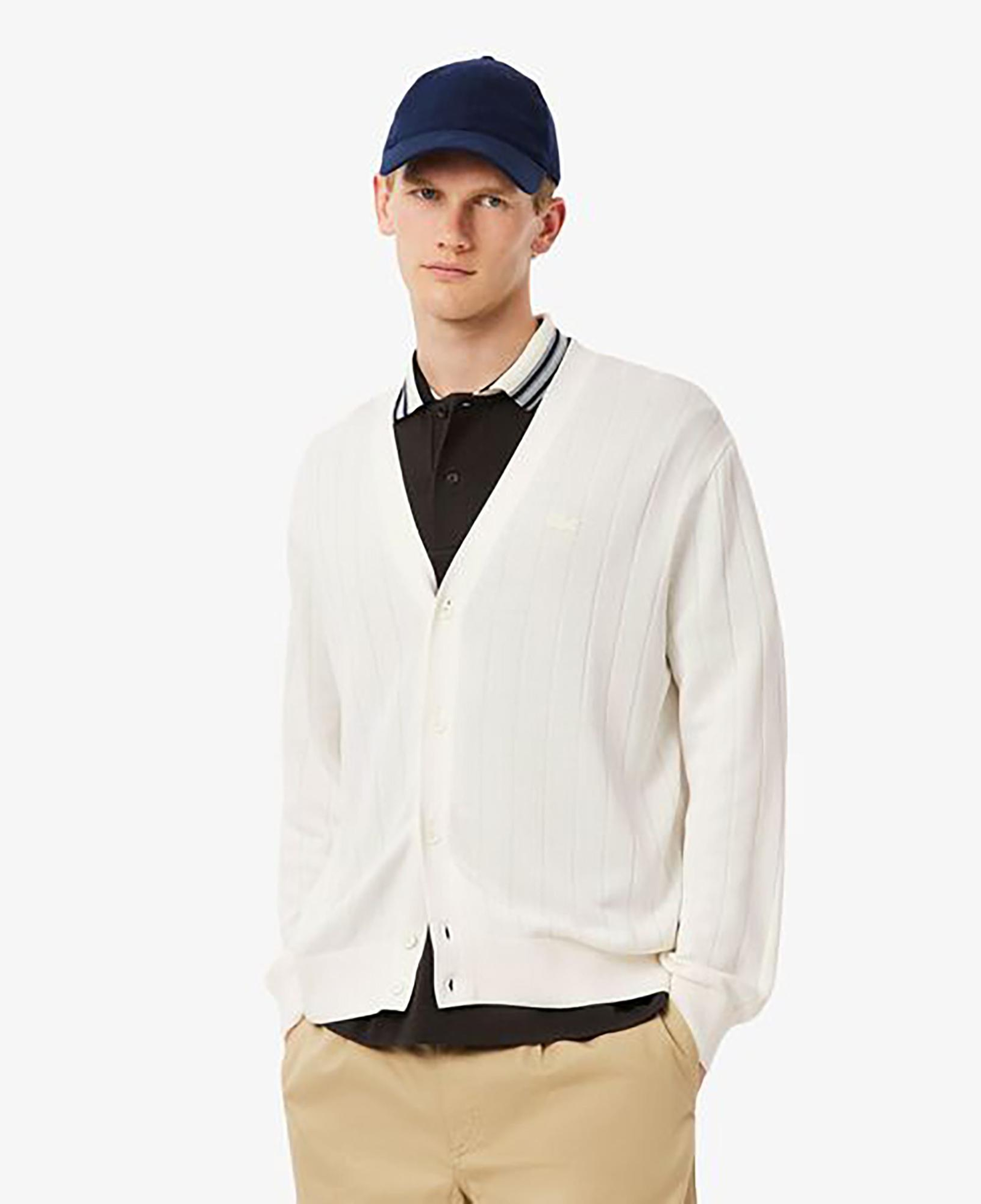 Lacoste Erkek Classic Fit V Yaka Beyaz Hırka