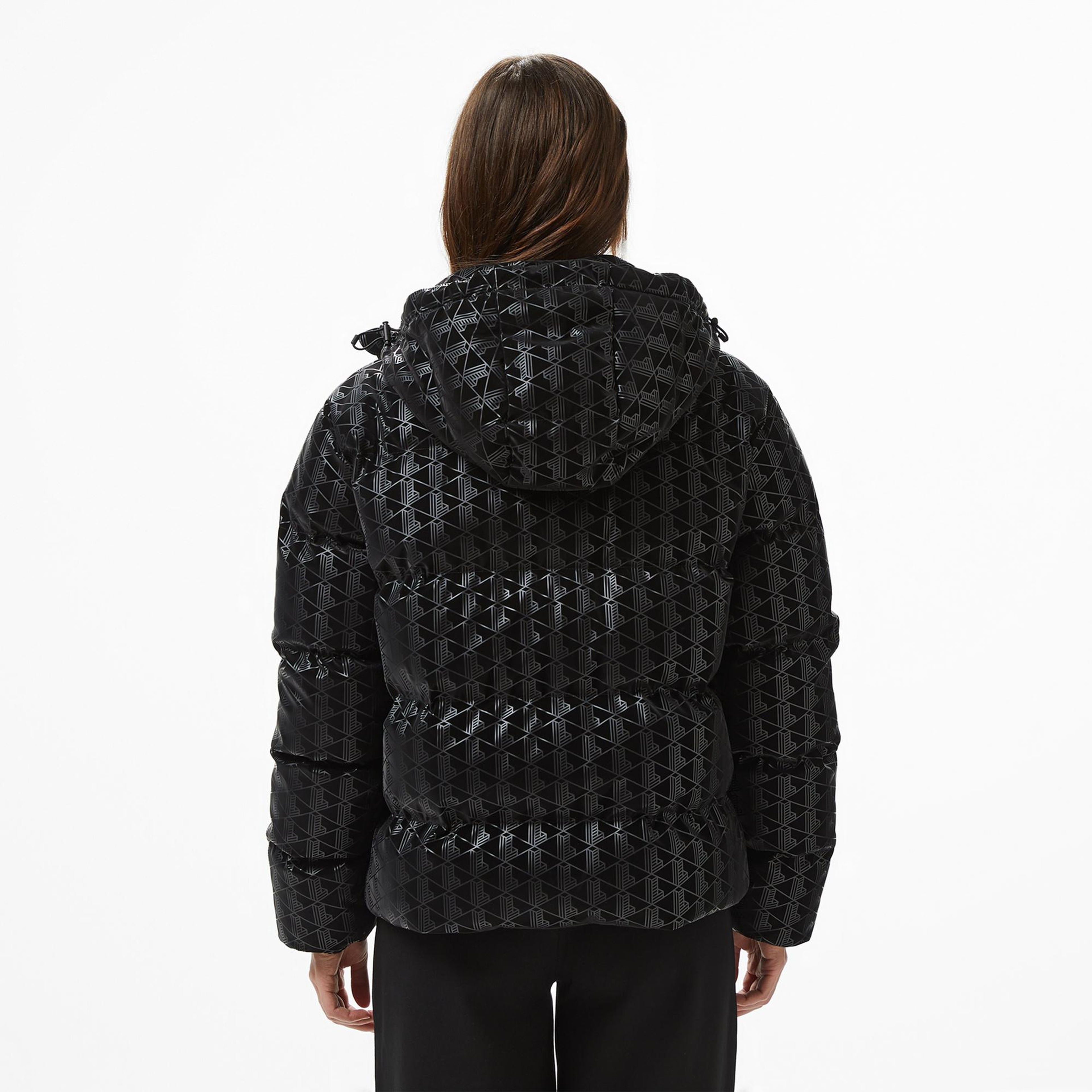 Lacoste Kadın Kapüşonlu Monogram Siyah Mont