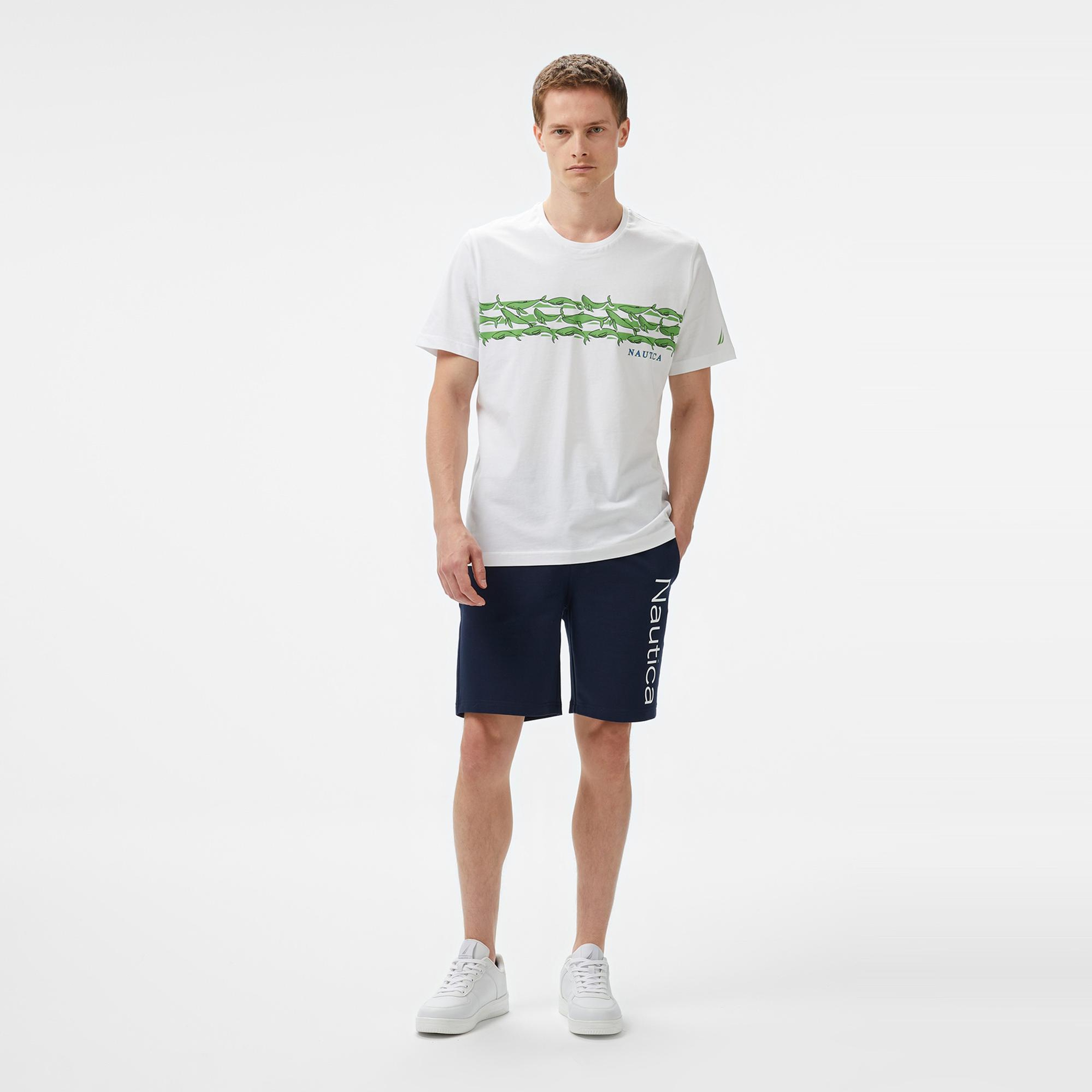 Nautica Erkek Beyaz Regular Fit Baskılı T-Shirt