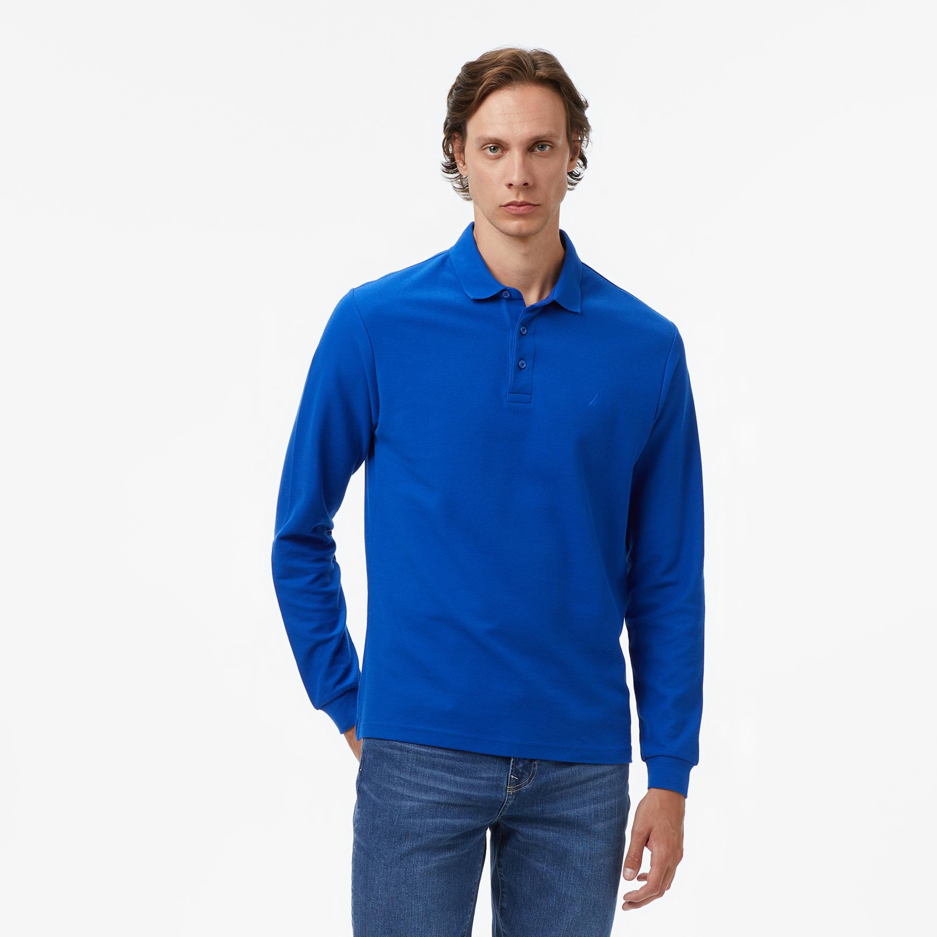 Nautica Erkek Mavi Classic Fit Uzun Kollu Polo Yaka T-Shirt