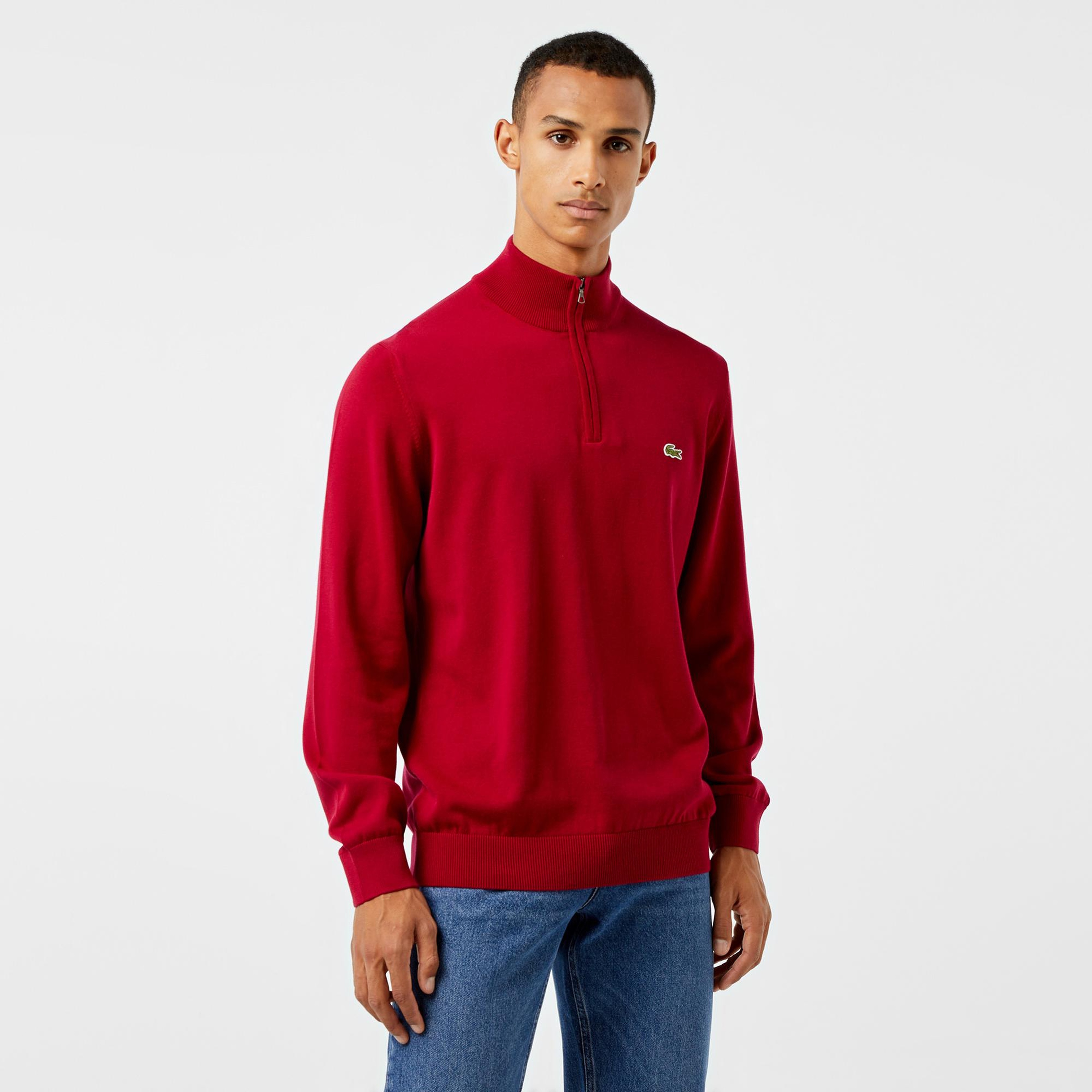 Lacoste Erkek Regular Fit Yarım Fermuarlı Kırmızı Kazak