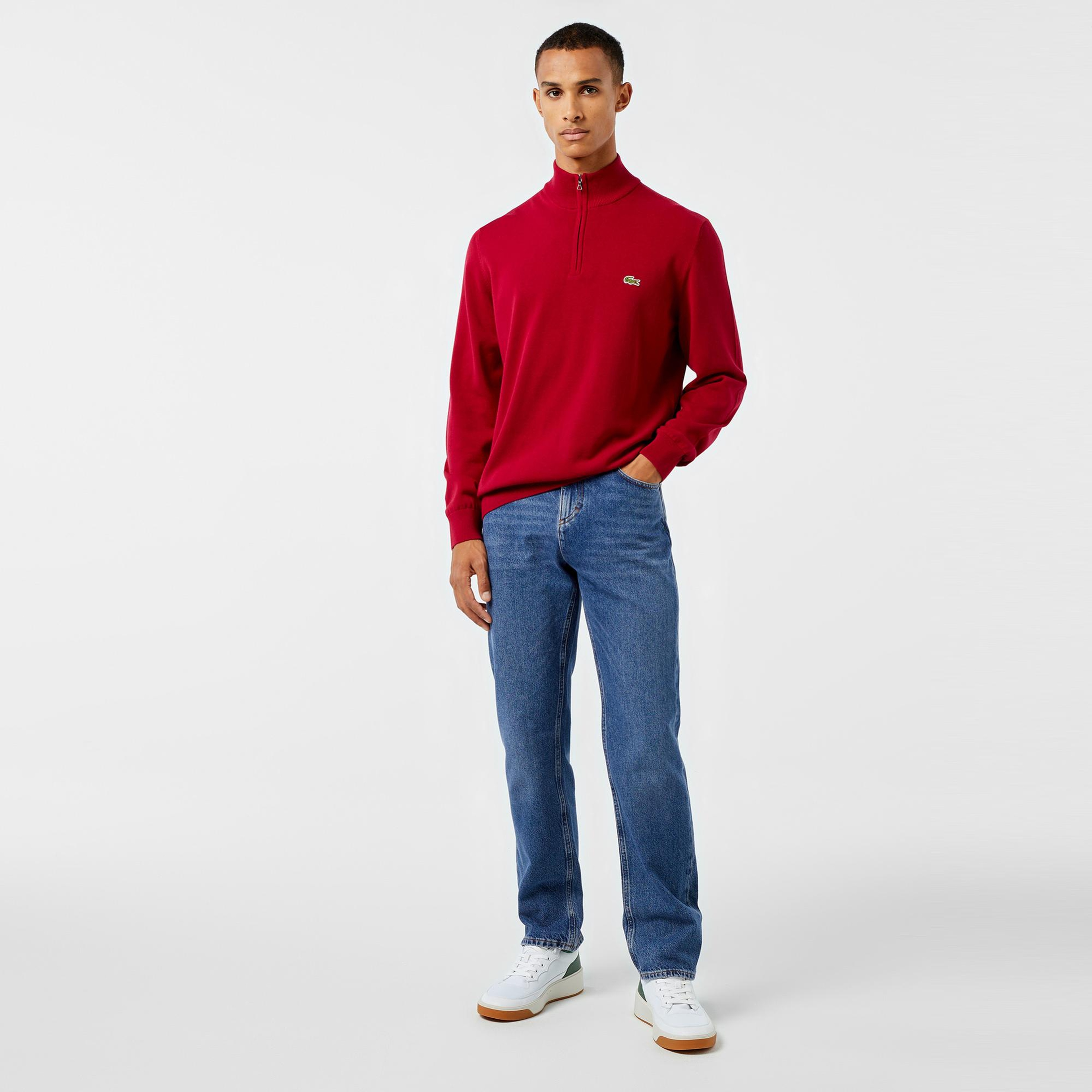 Lacoste Erkek Regular Fit Yarım Fermuarlı Kırmızı Kazak