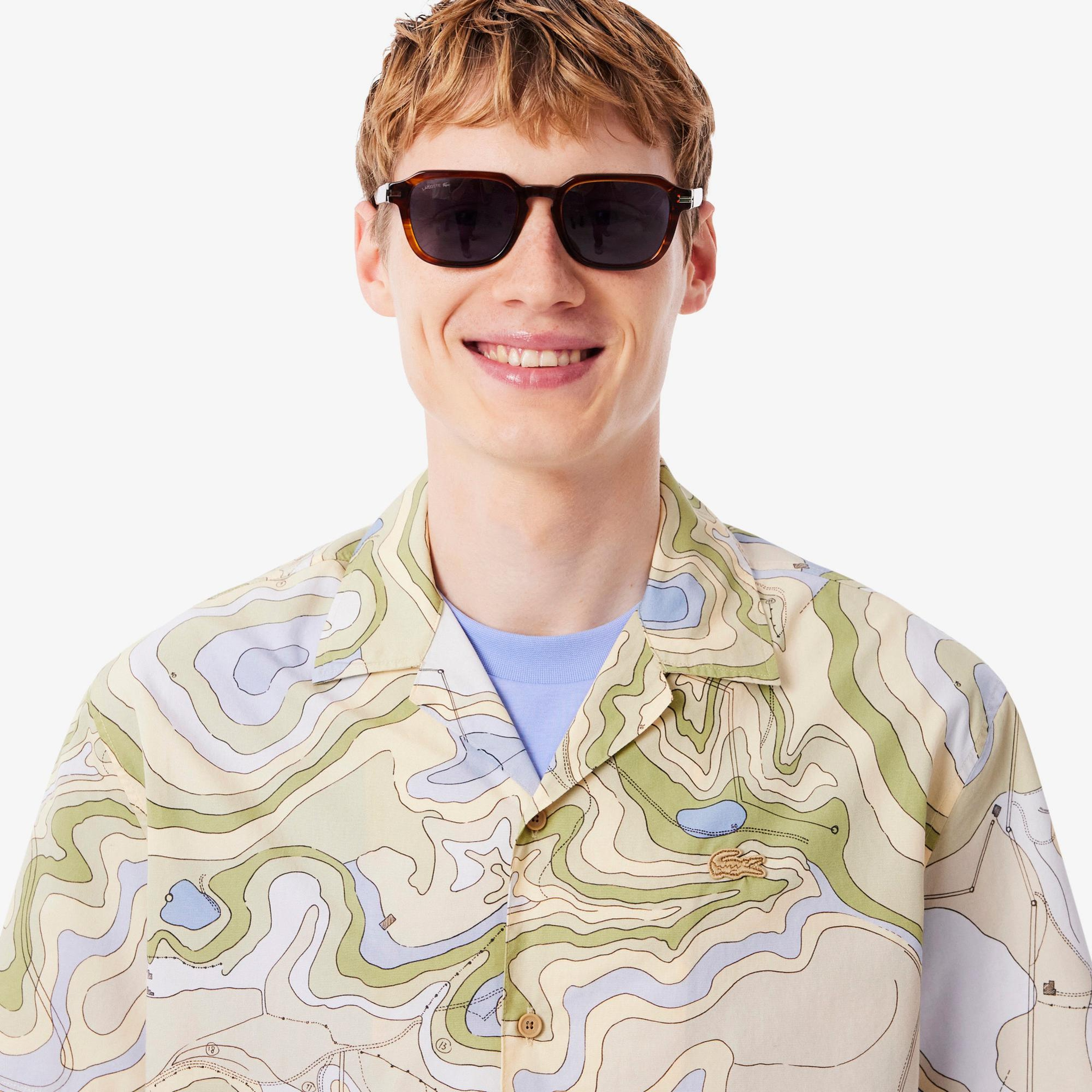 Lacoste Erkek Relaxed Fit Kısa Kollu Desenli Bej Gömlek