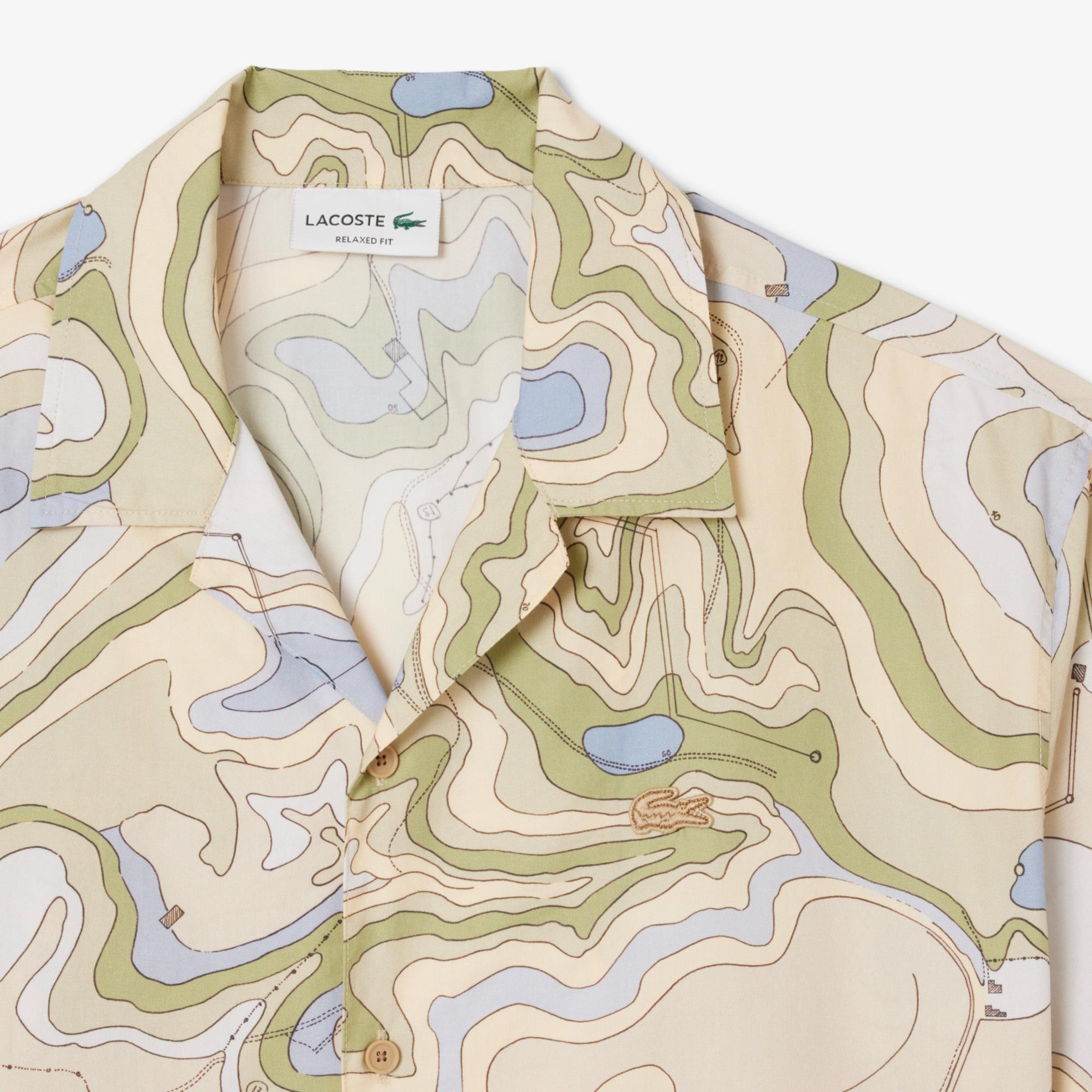 Lacoste Erkek Relaxed Fit Kısa Kollu Desenli Bej Gömlek