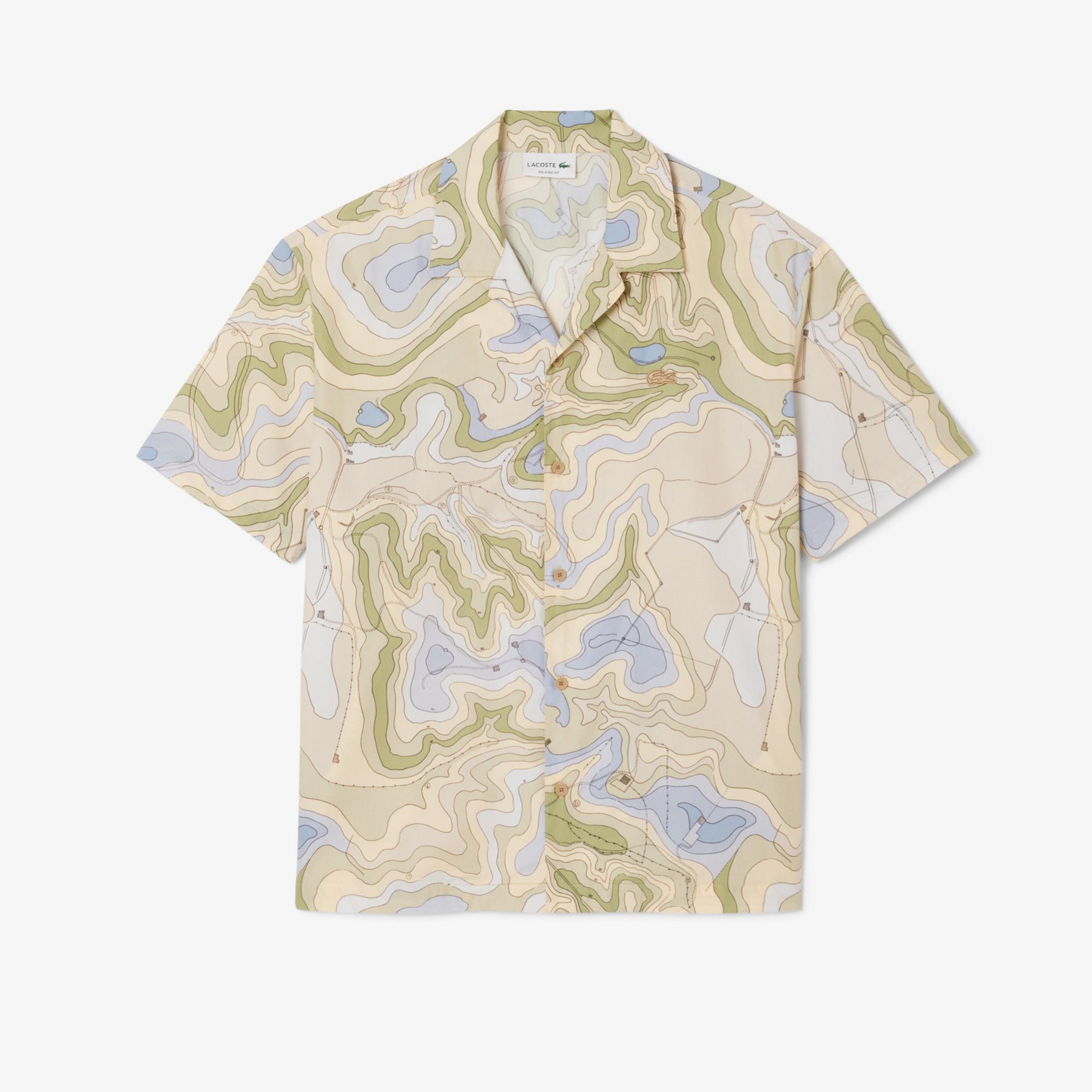 Lacoste Erkek Relaxed Fit Kısa Kollu Desenli Bej Gömlek