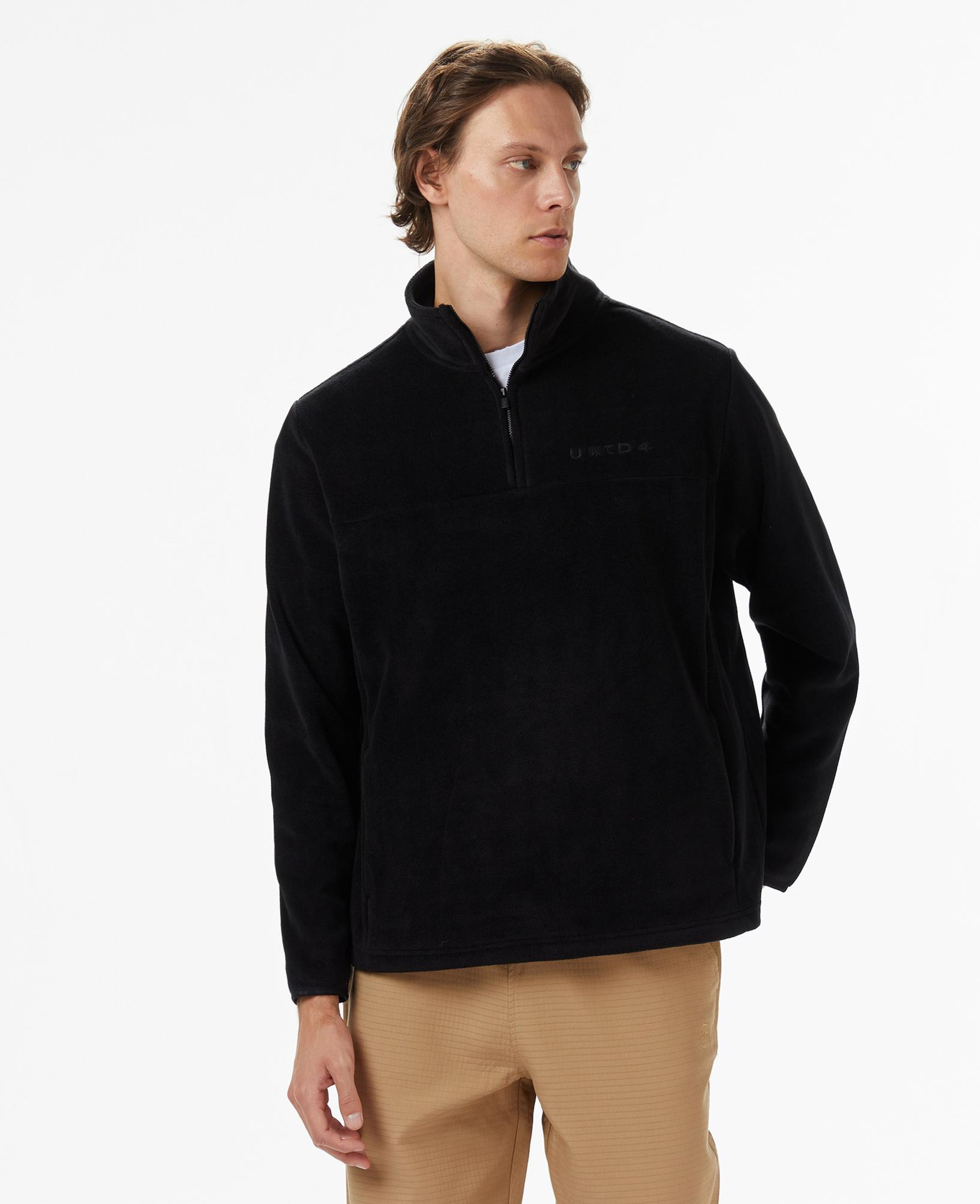 UNITED4 Erkek Siyah Half Zip Sweatshirt