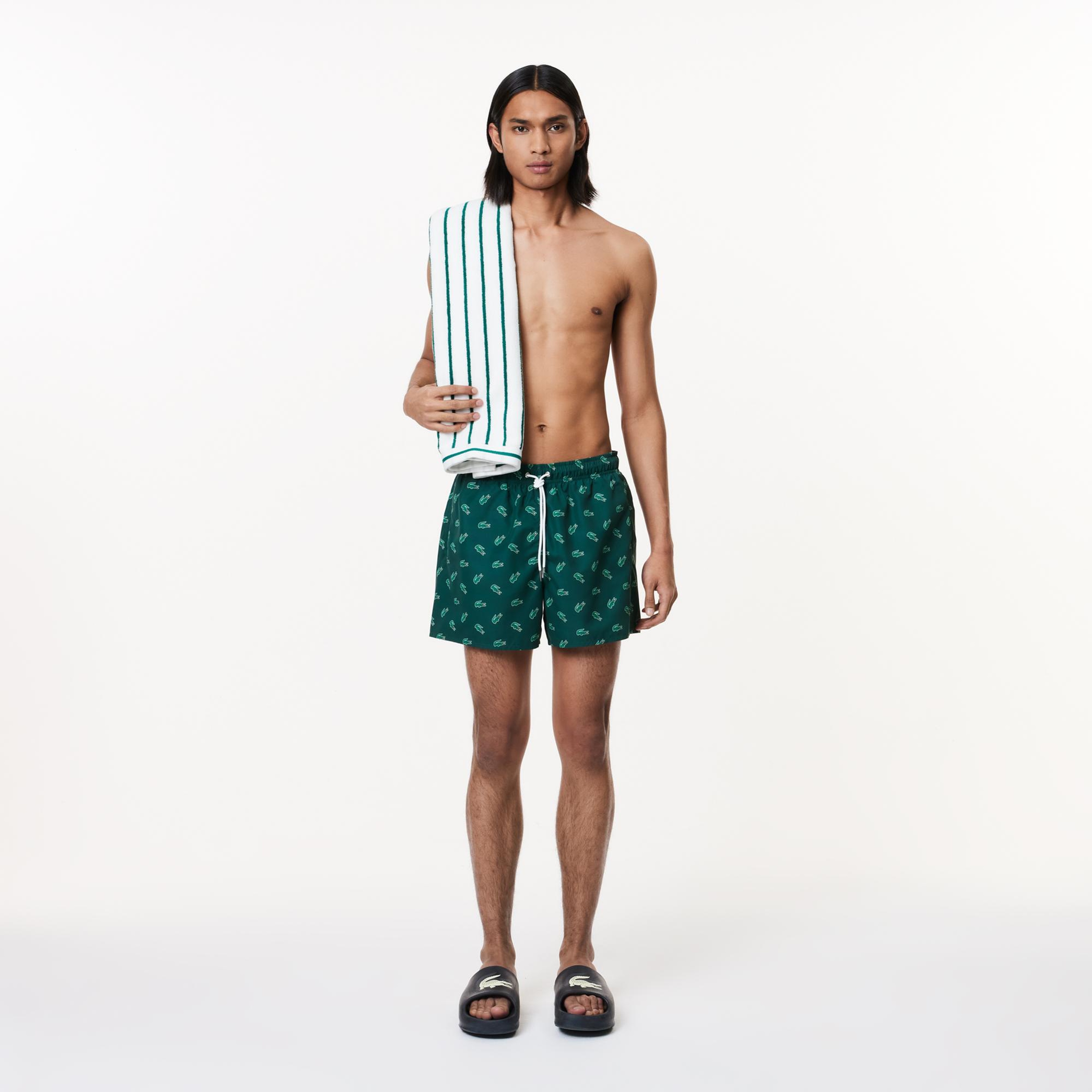 Lacoste Erkek Desenli Yeşil Deniz Şortu