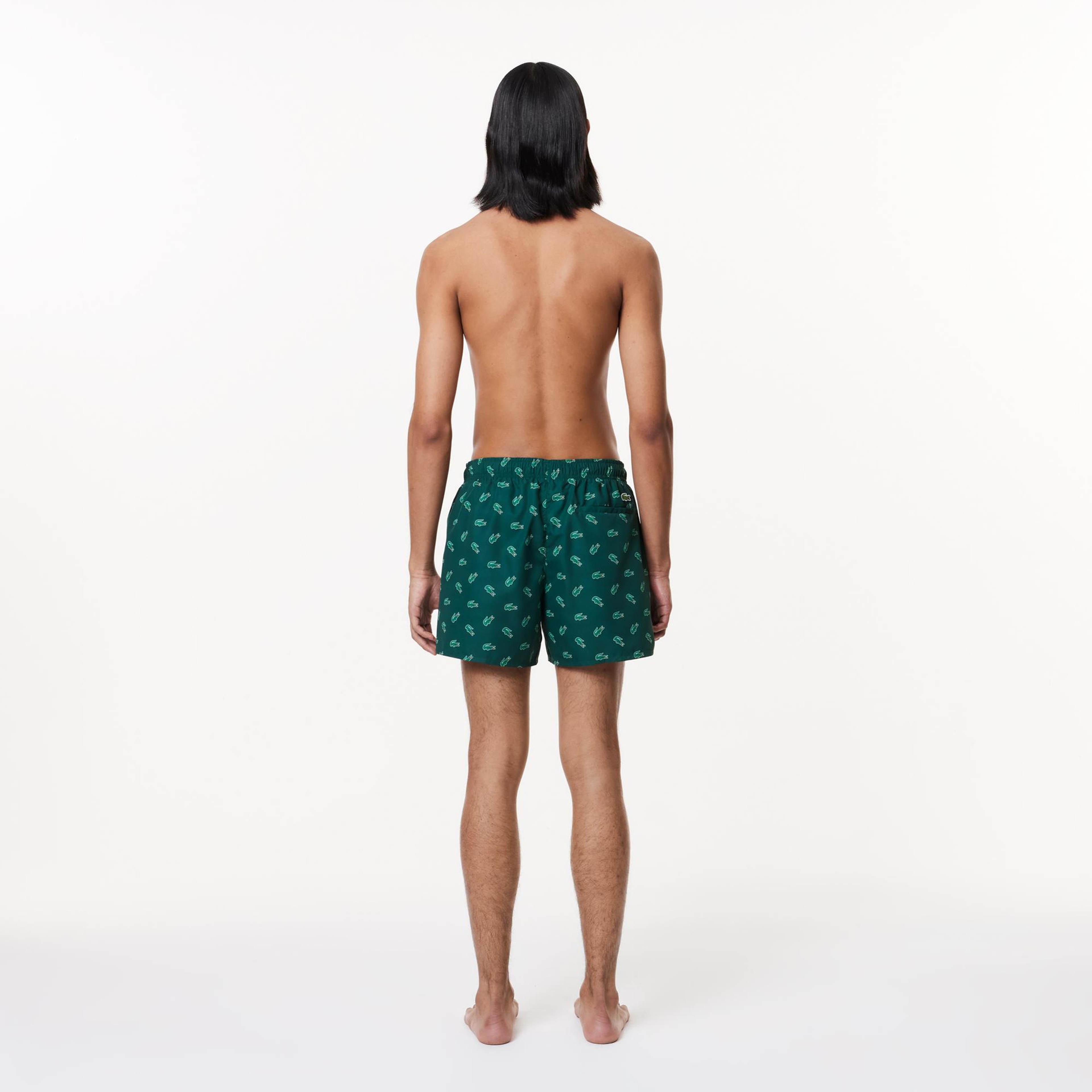 Lacoste Erkek Desenli Yeşil Deniz Şortu