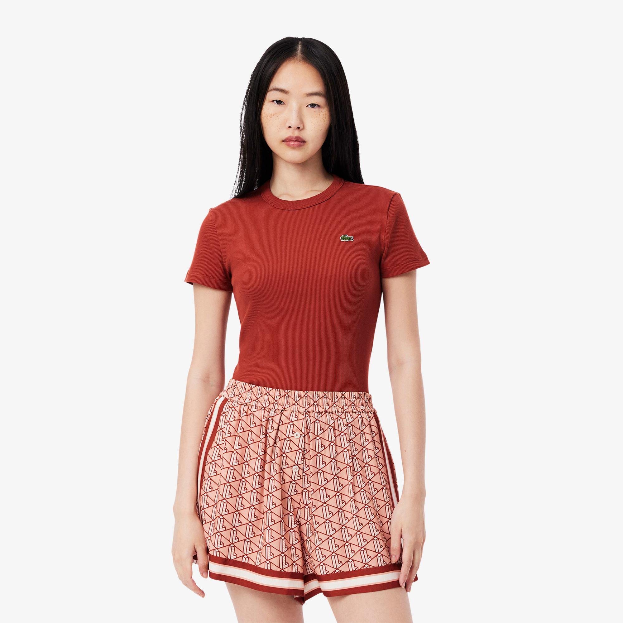 Lacoste Kadın Slim Fit Bisiklet Yaka Kırmızı T-Shirt