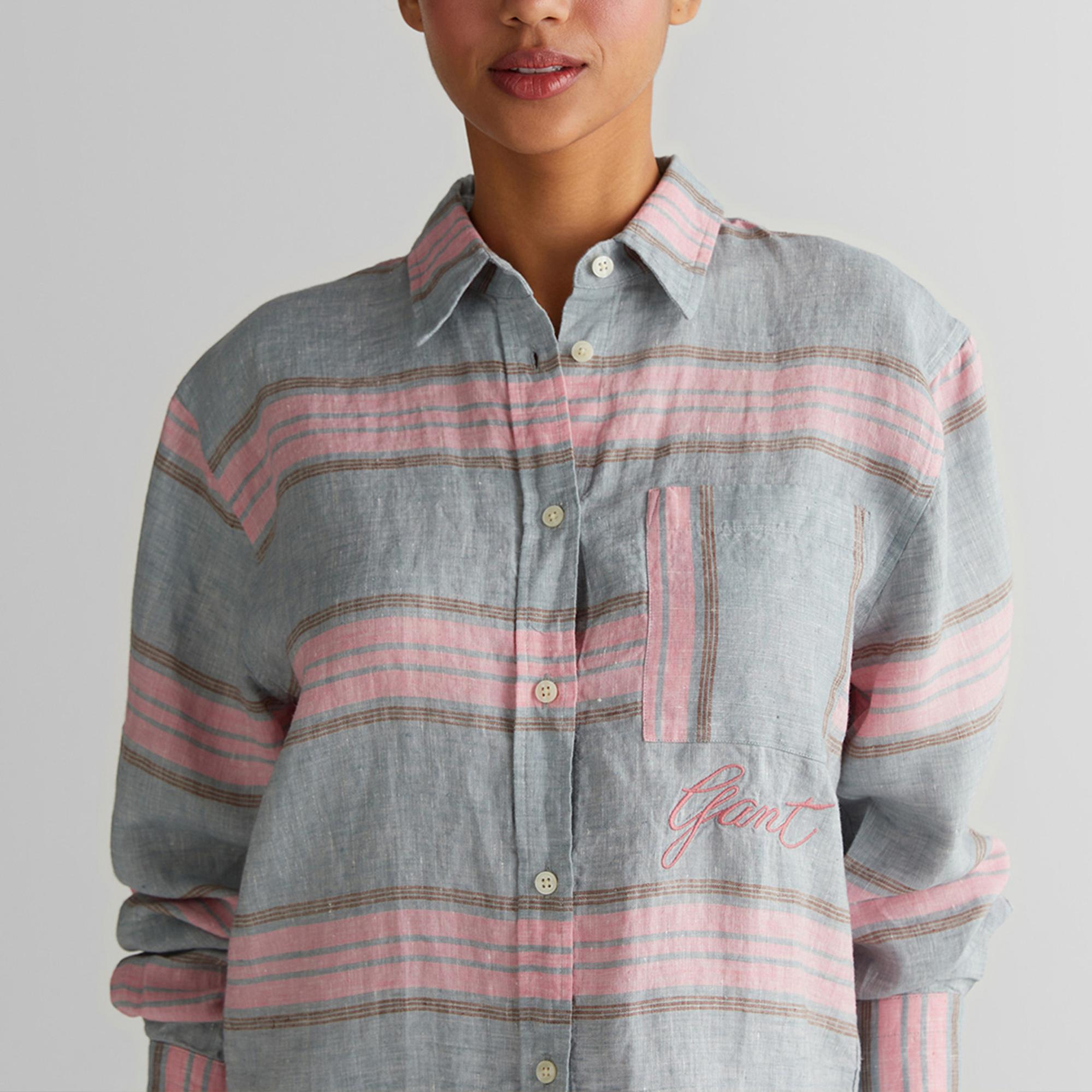 GANT Kadın Gri Klasik Yaka Çizgili Gömlek
