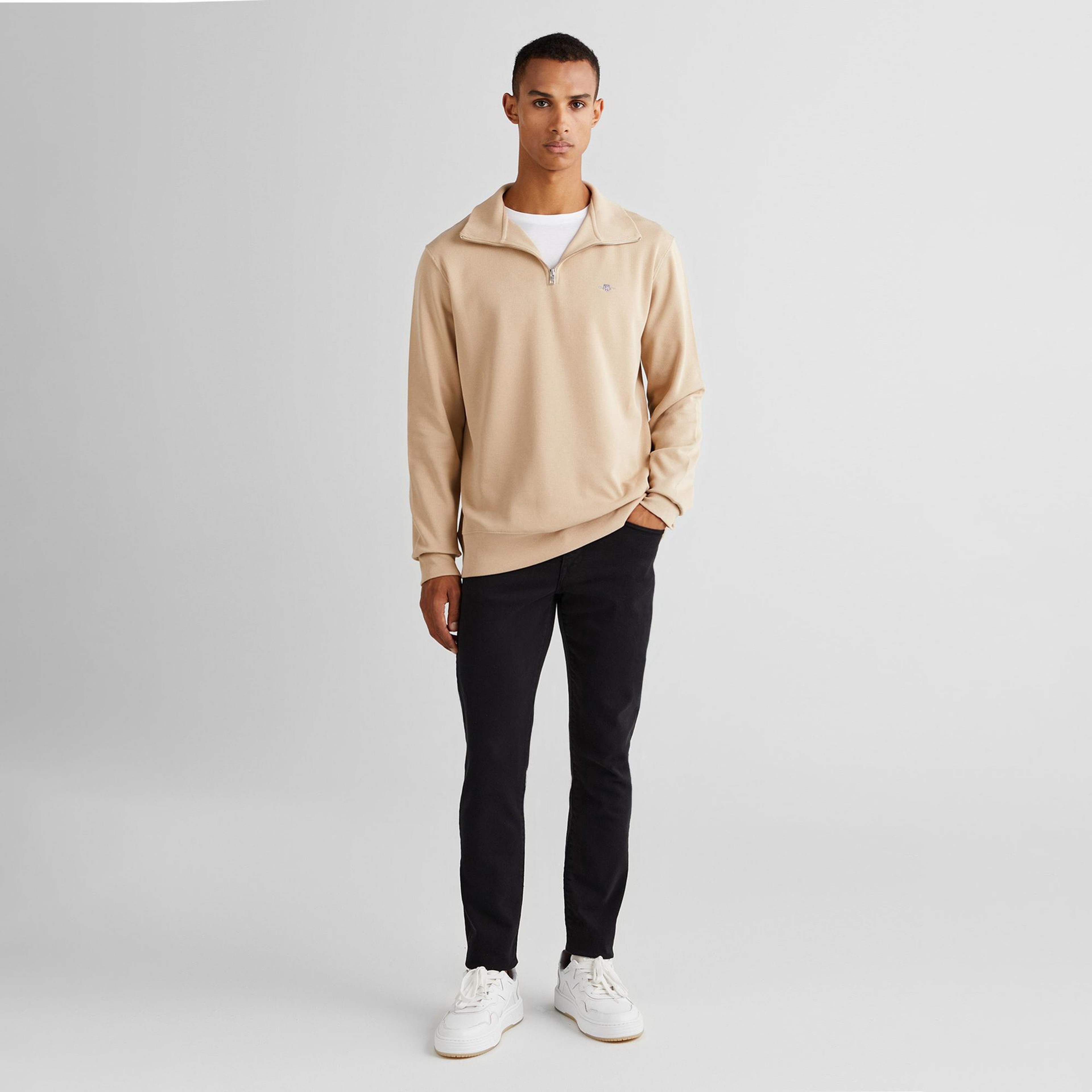 GANT Erkek Bej Regular Fit Yarım Fermuarlı Sweatshirt