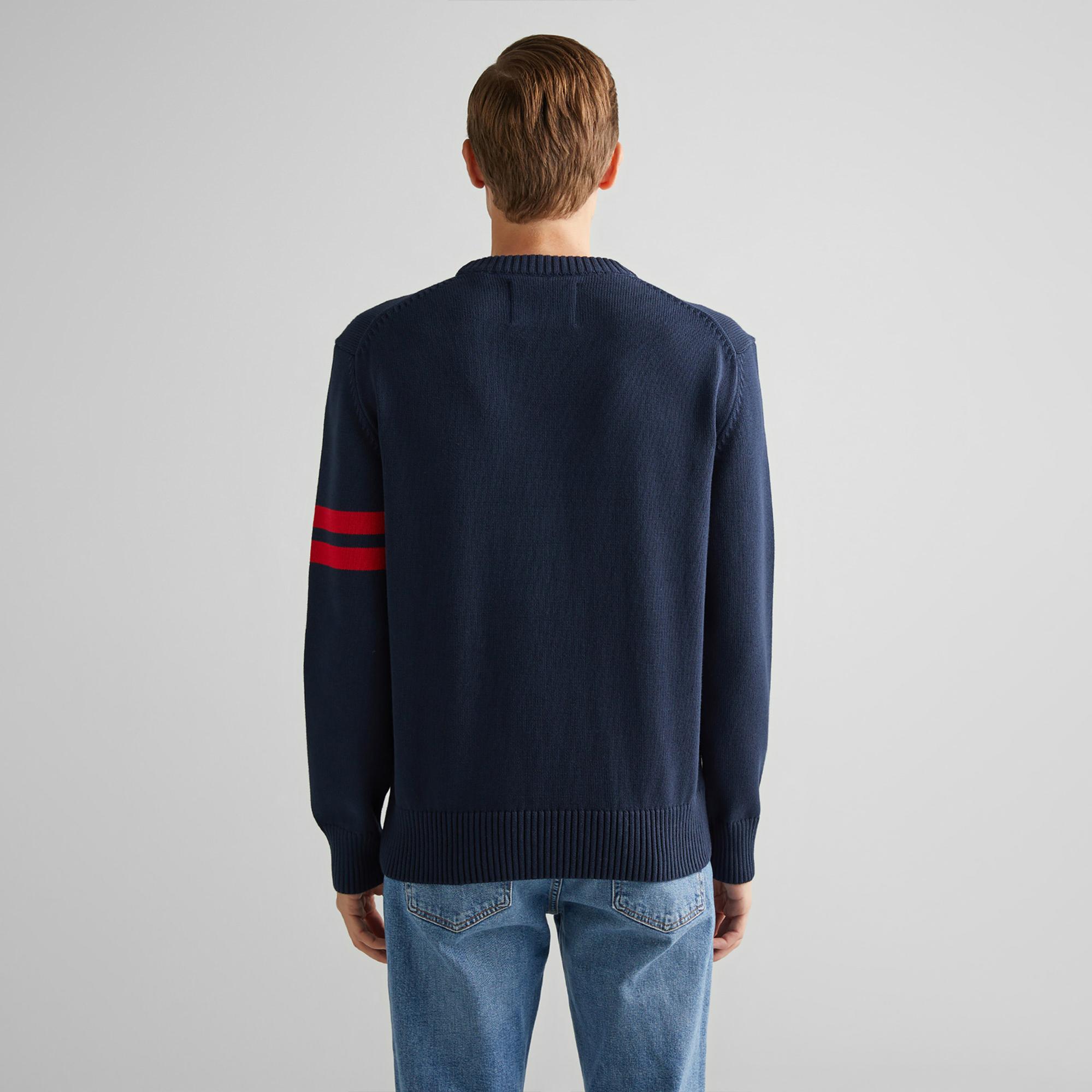 GANT Erkek Lacivert Relaxed Fit Bisiklet Yaka Logolu Kazak