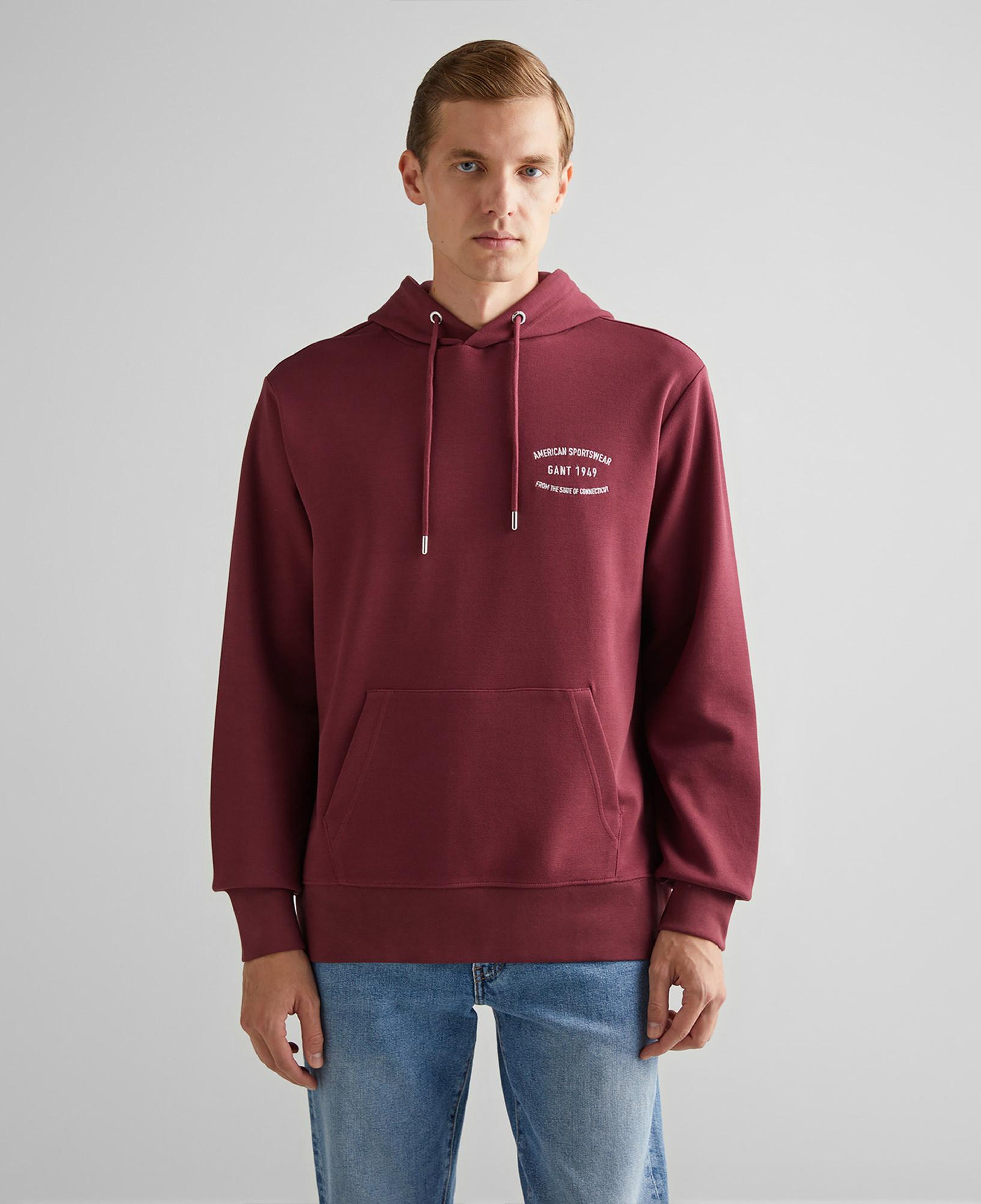 GANT Erkek Bordo Regular Fit Kapüşonlu Logolu Sweatshirt