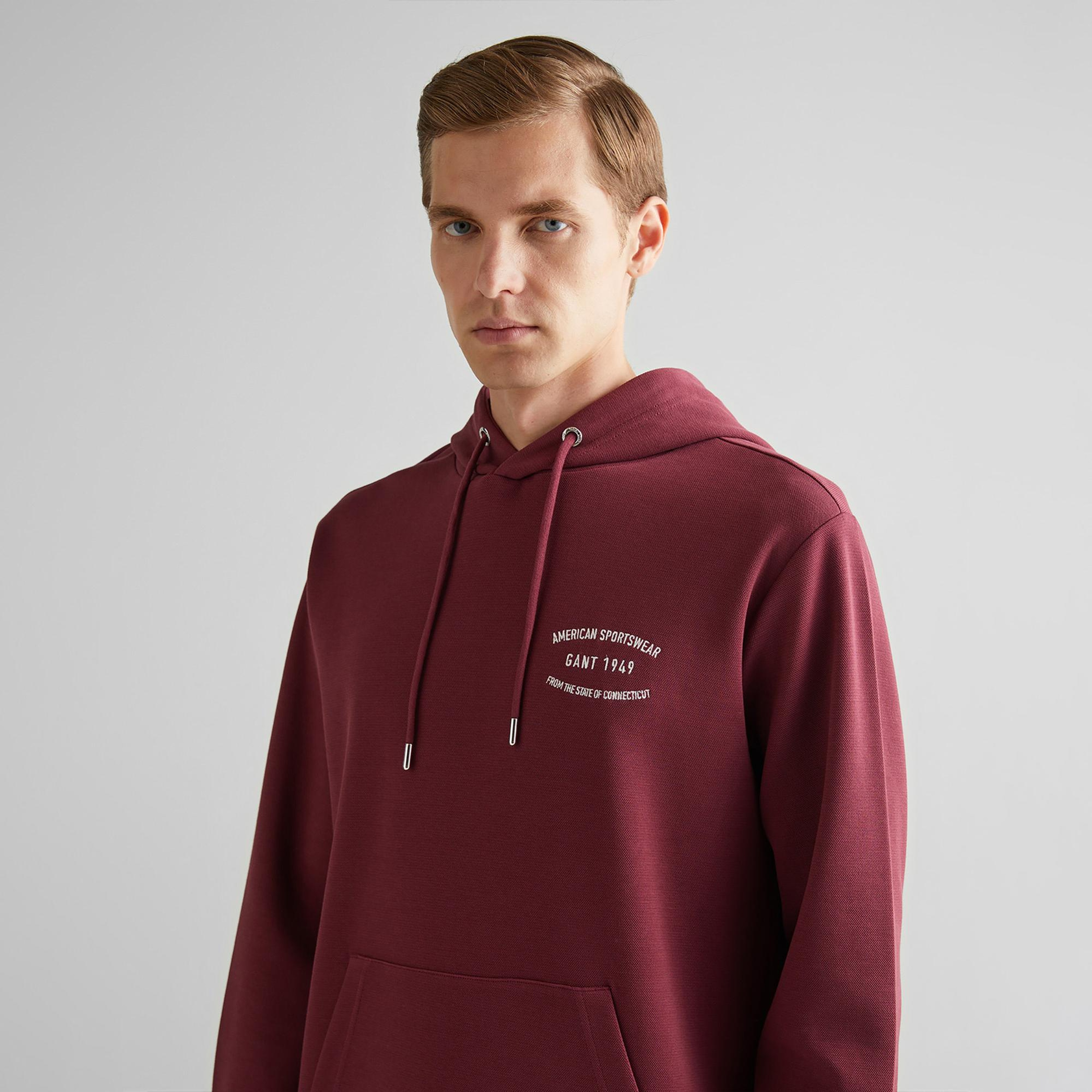 GANT Erkek Bordo Regular Fit Kapüşonlu Logolu Sweatshirt