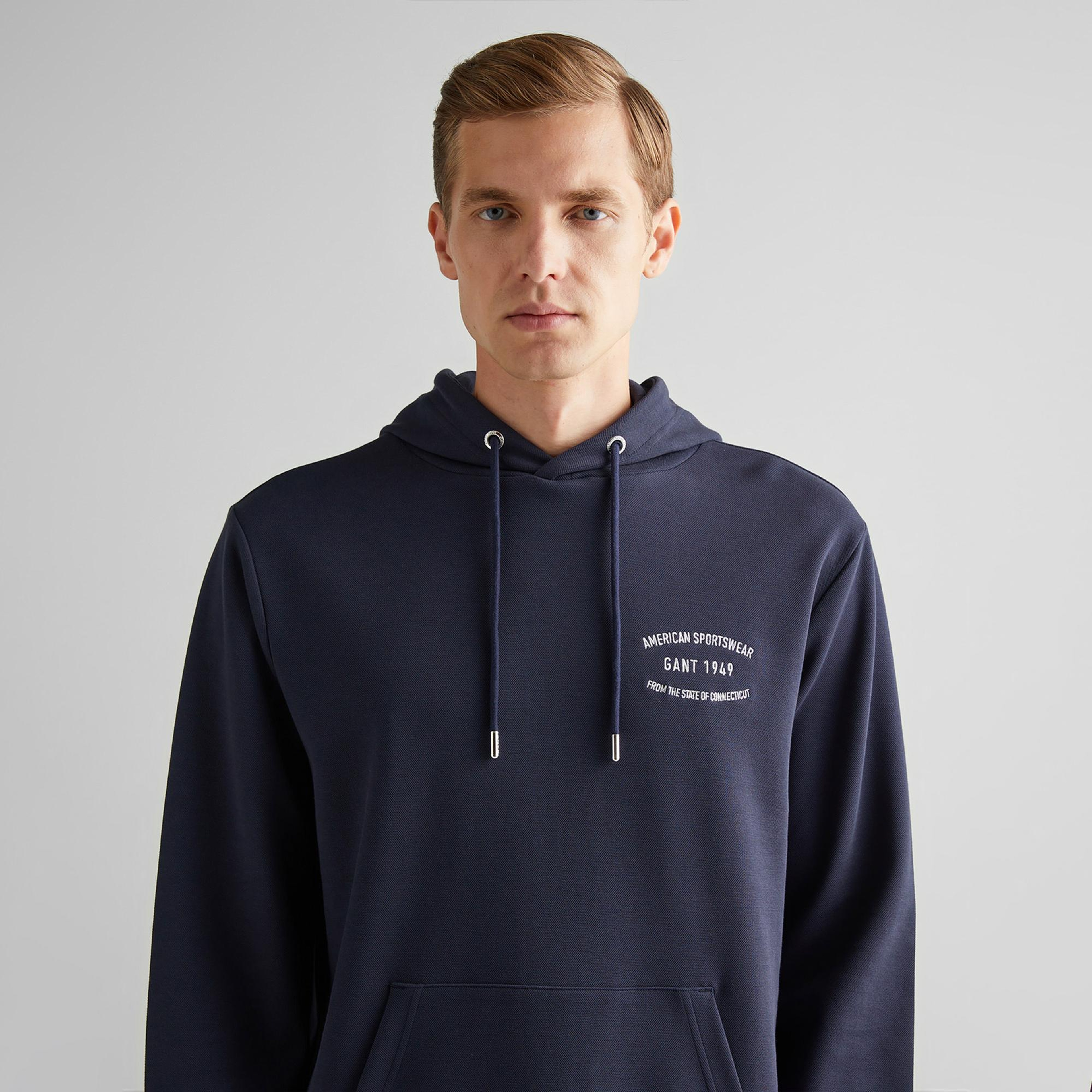 GANT Erkek Lacivert Regular Fit Kapüşonlu Logolu Sweatshirt