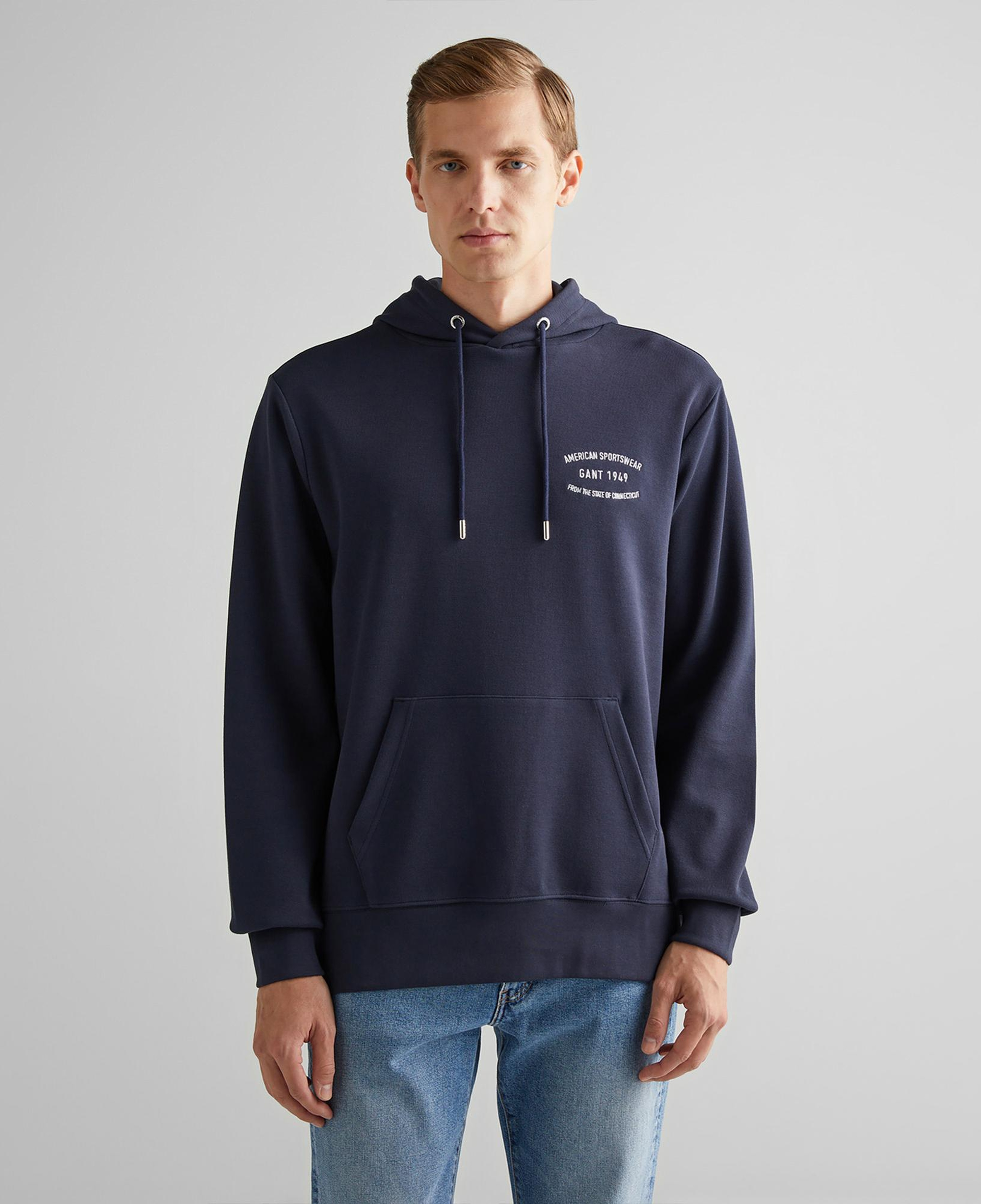GANT Erkek Lacivert Regular Fit Kapüşonlu Logolu Sweatshirt