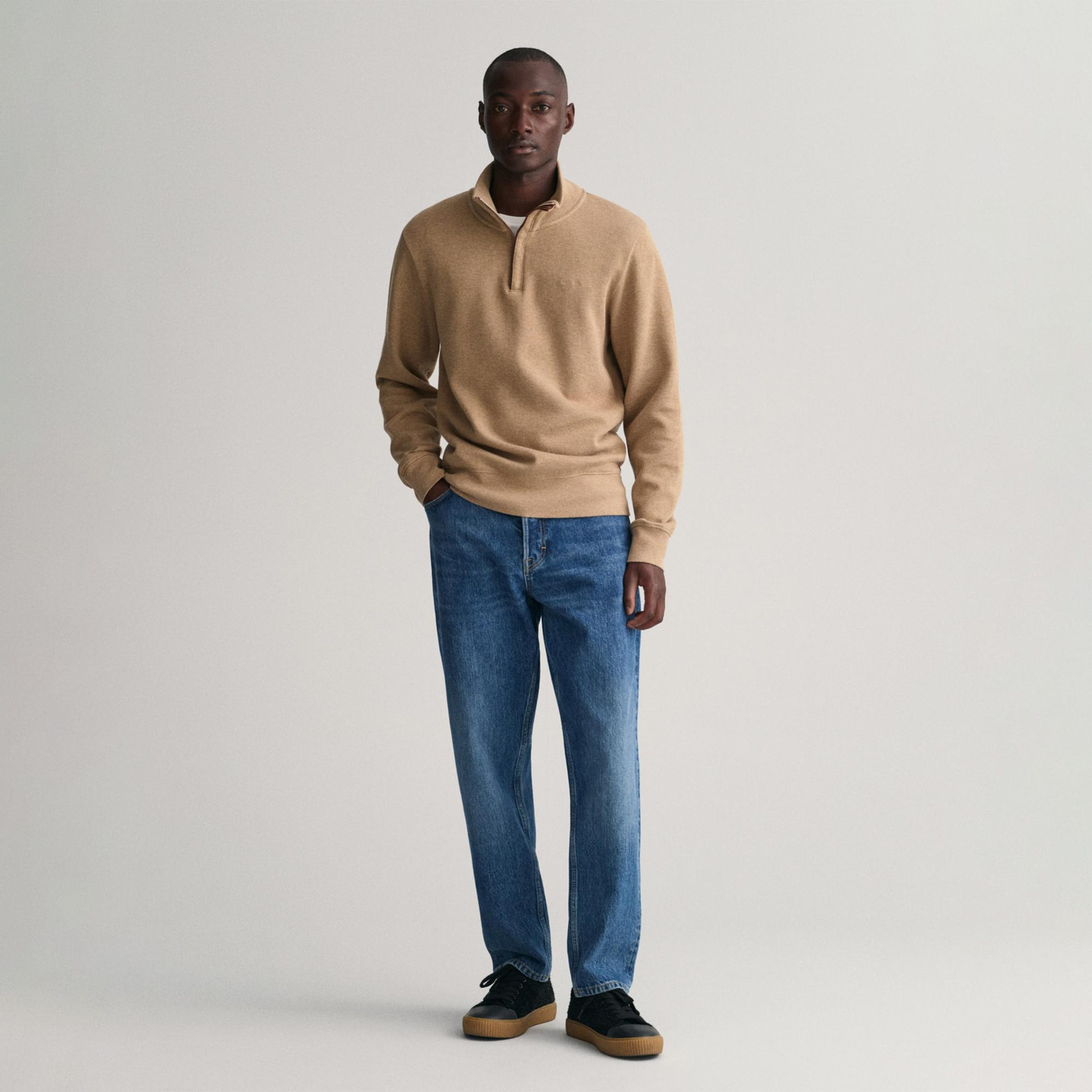 GANT Erkek Bej Regular Fit Yarım Fermuarlı Sweatshirt