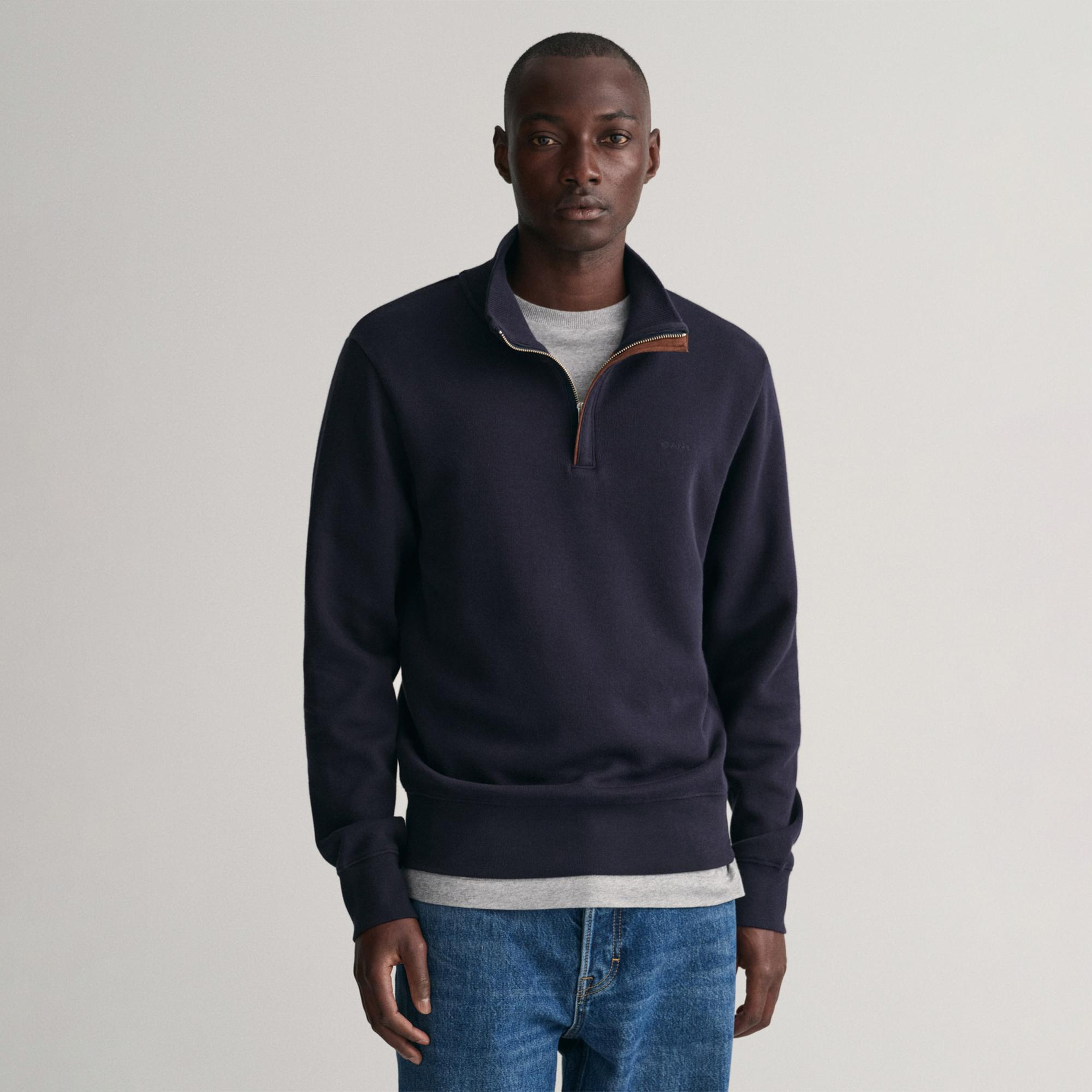 GANT Erkek Lacivert Regular Fit Yarım Fermuarlı Sweatshirt