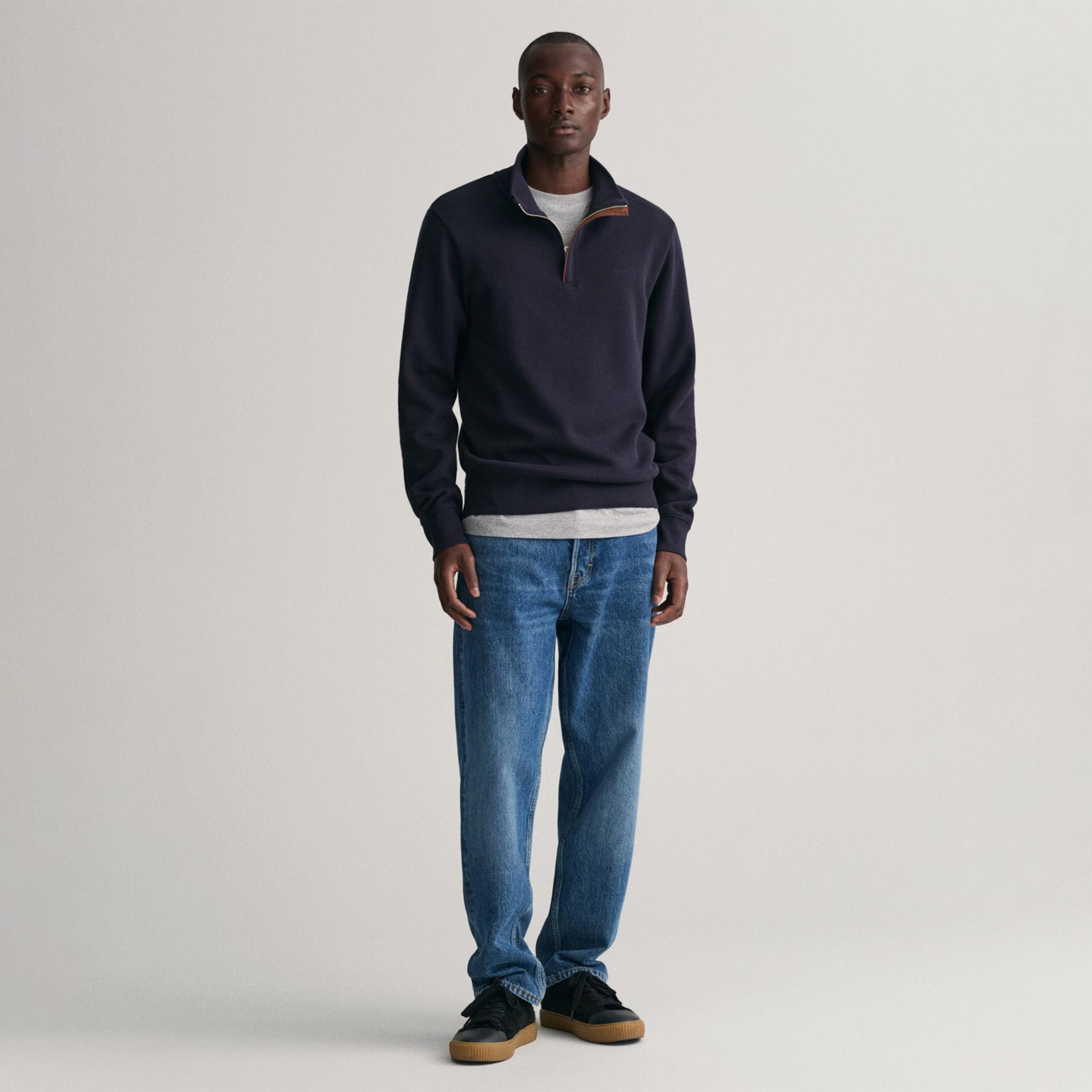 GANT Erkek Lacivert Regular Fit Yarım Fermuarlı Sweatshirt