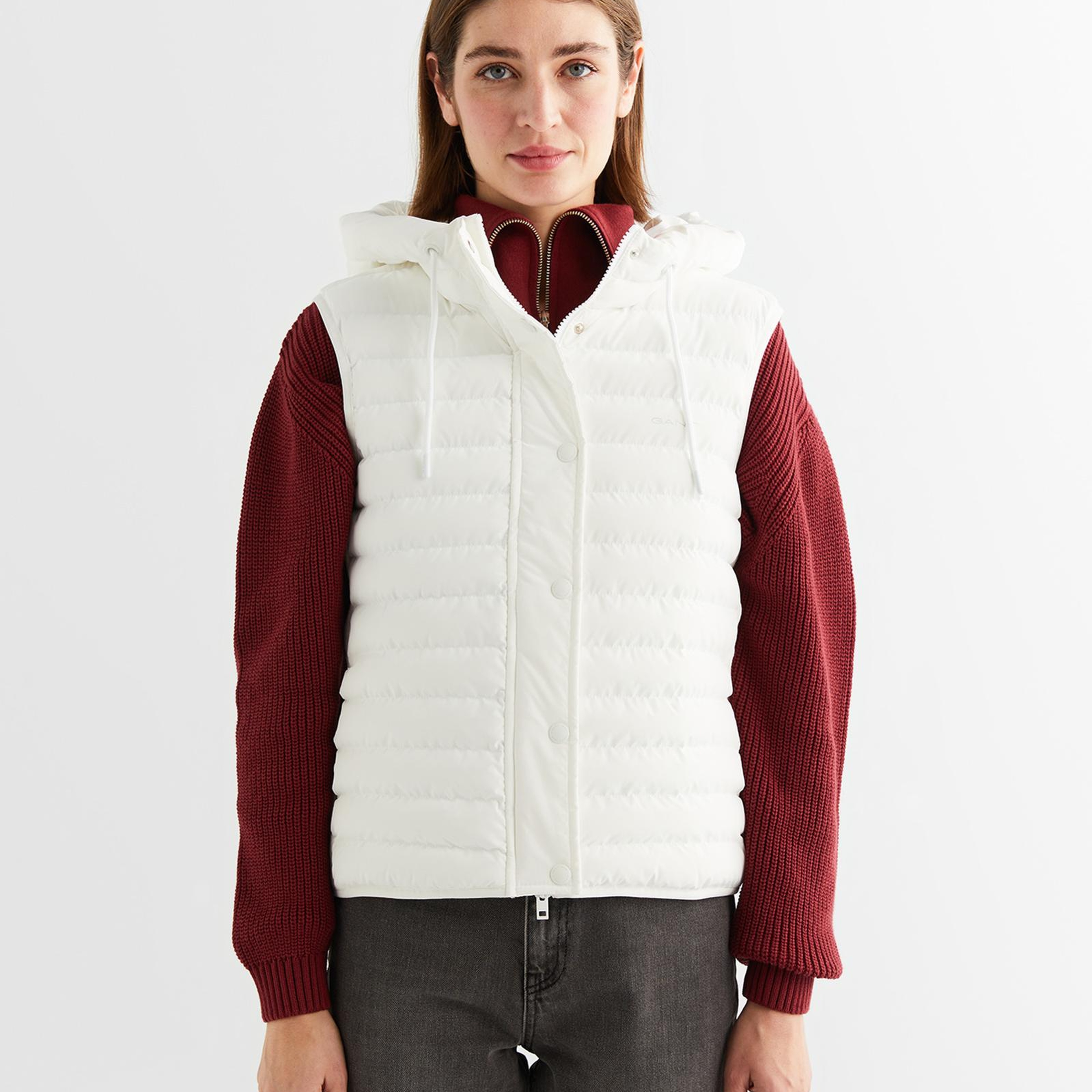 GANT Kadın Krem Kapüşonlu Kapitone Yelek