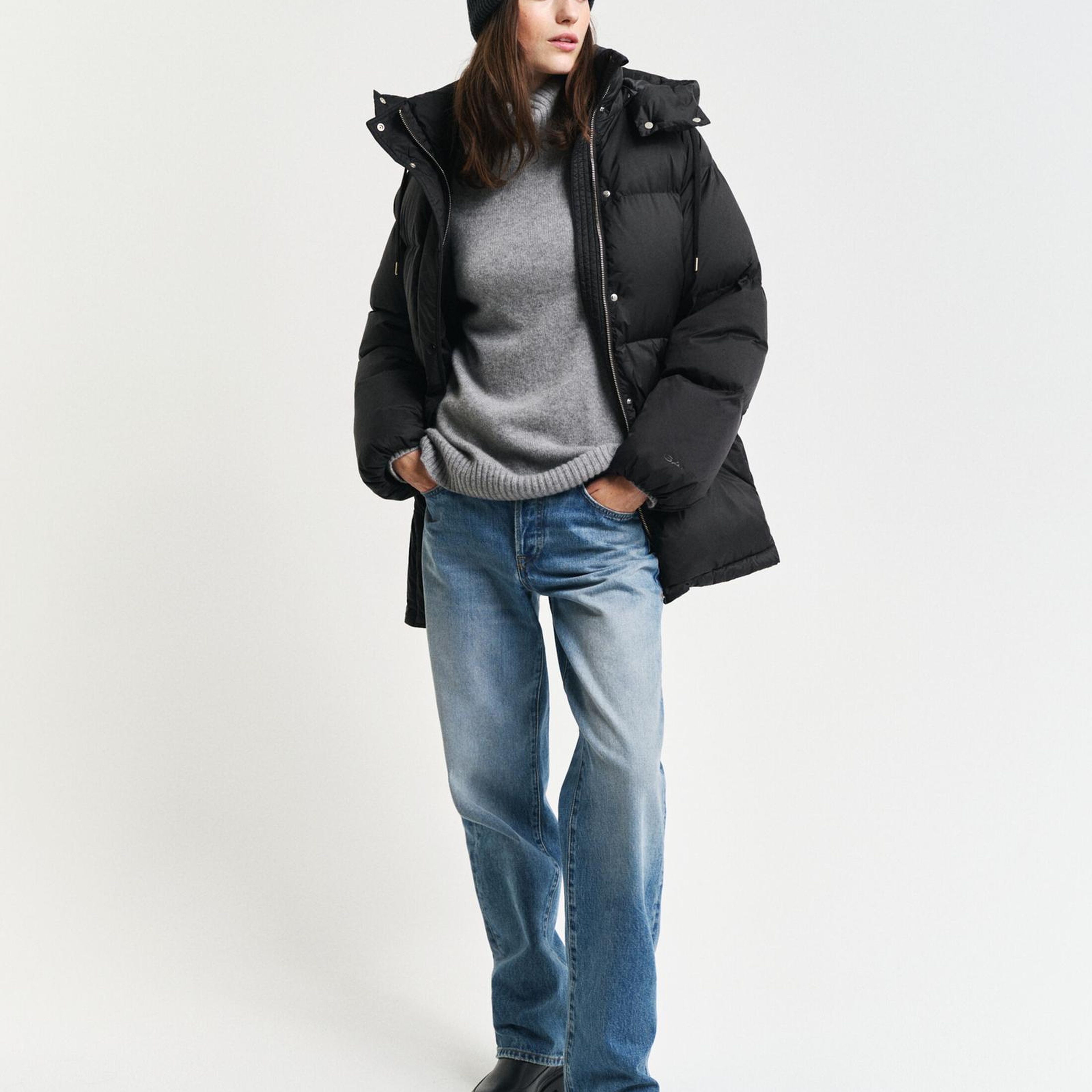 GANT Kadın Siyah Relaxed Fit Kapüşonlu Mont