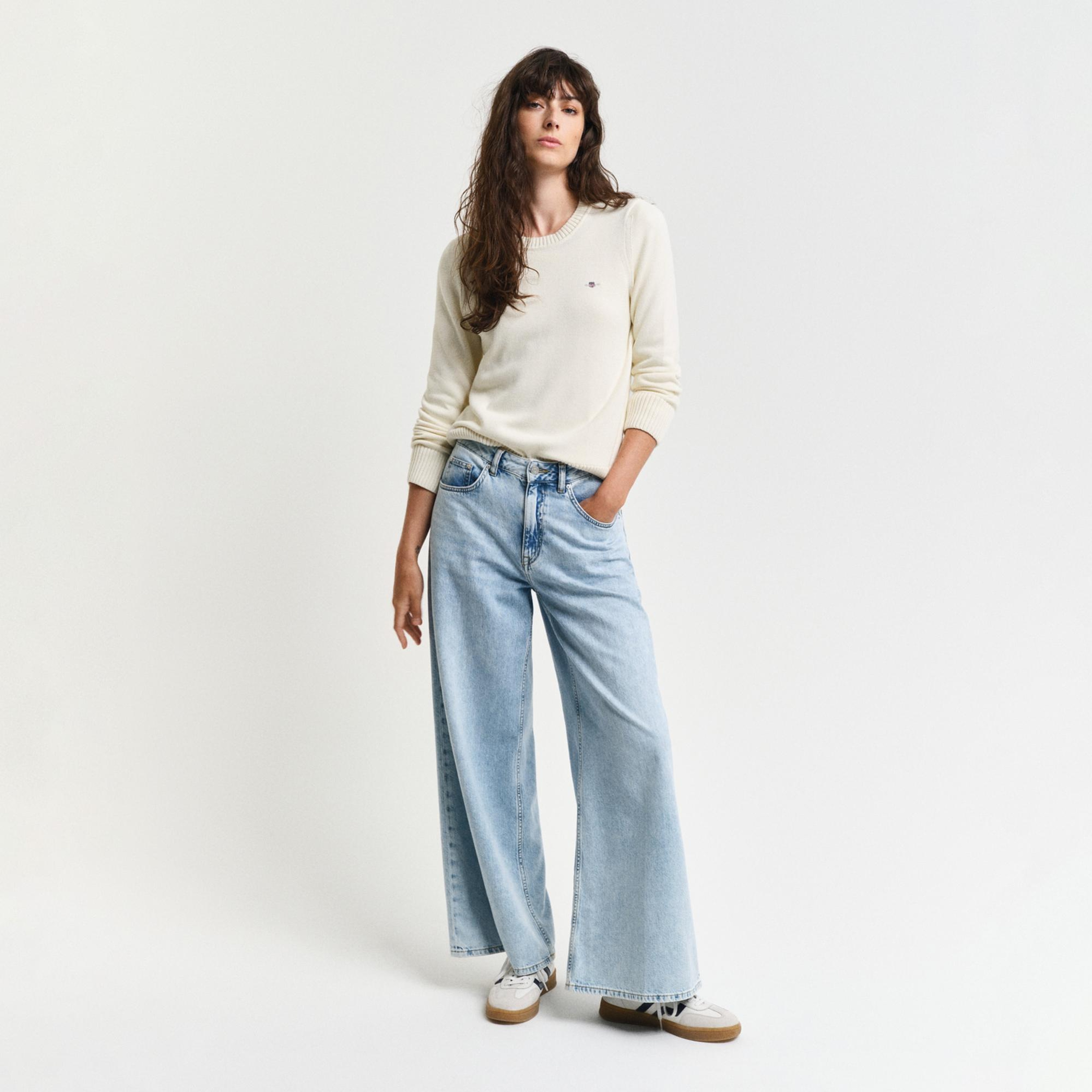 GANT Kadın Krem Regular Fit Bisiklet Yaka Kazak