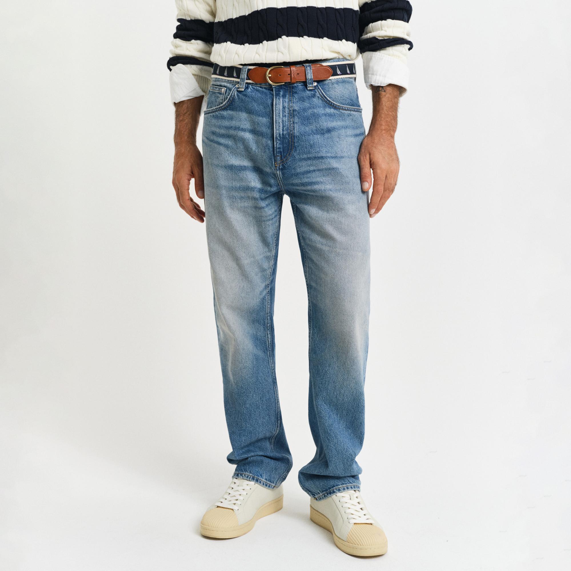 GANT Erkek Mavi Straight Fit Pantolon