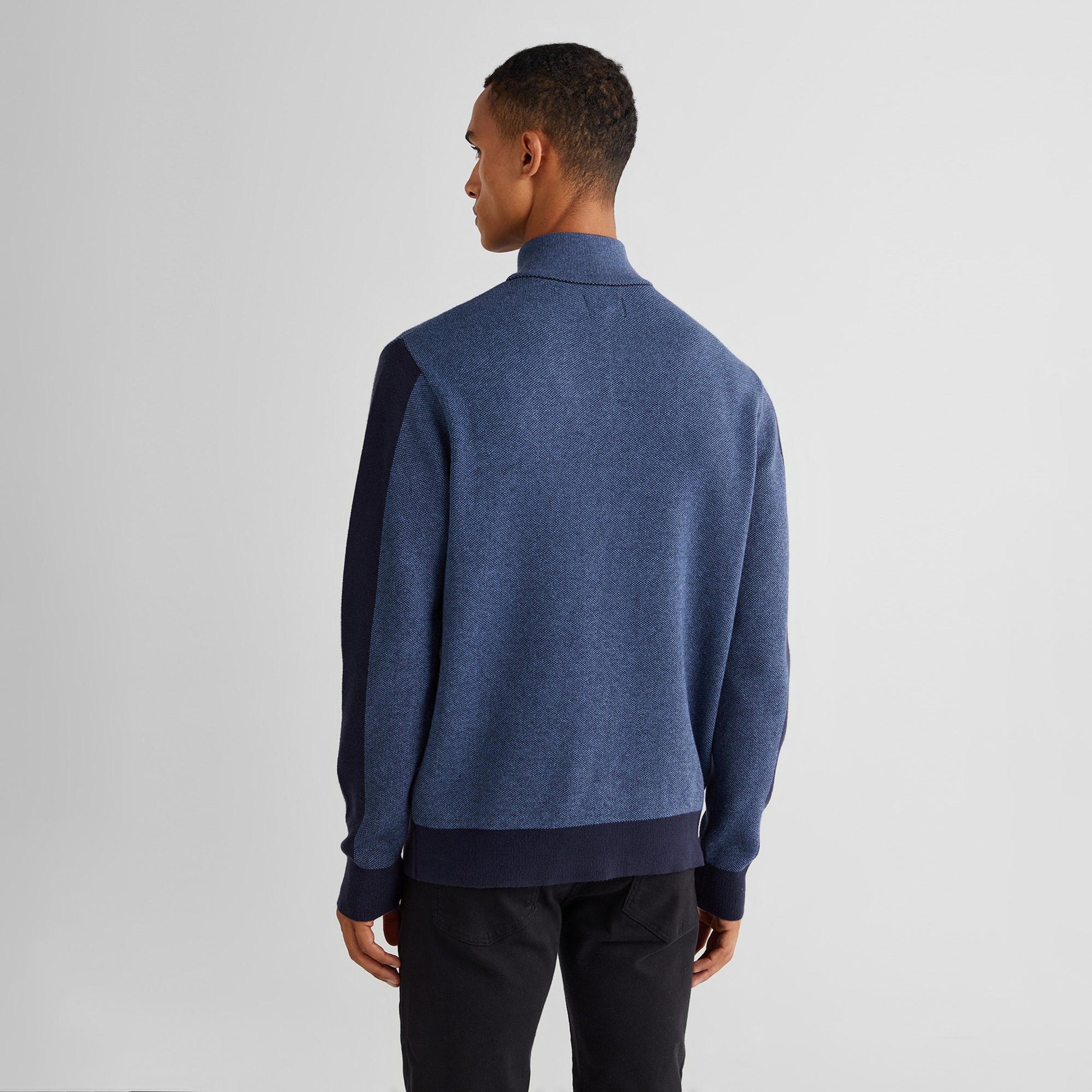 GANT Erkek Lacivert Relaxed Fit Yarım Fermuarlı Renk Bloklu Kazak