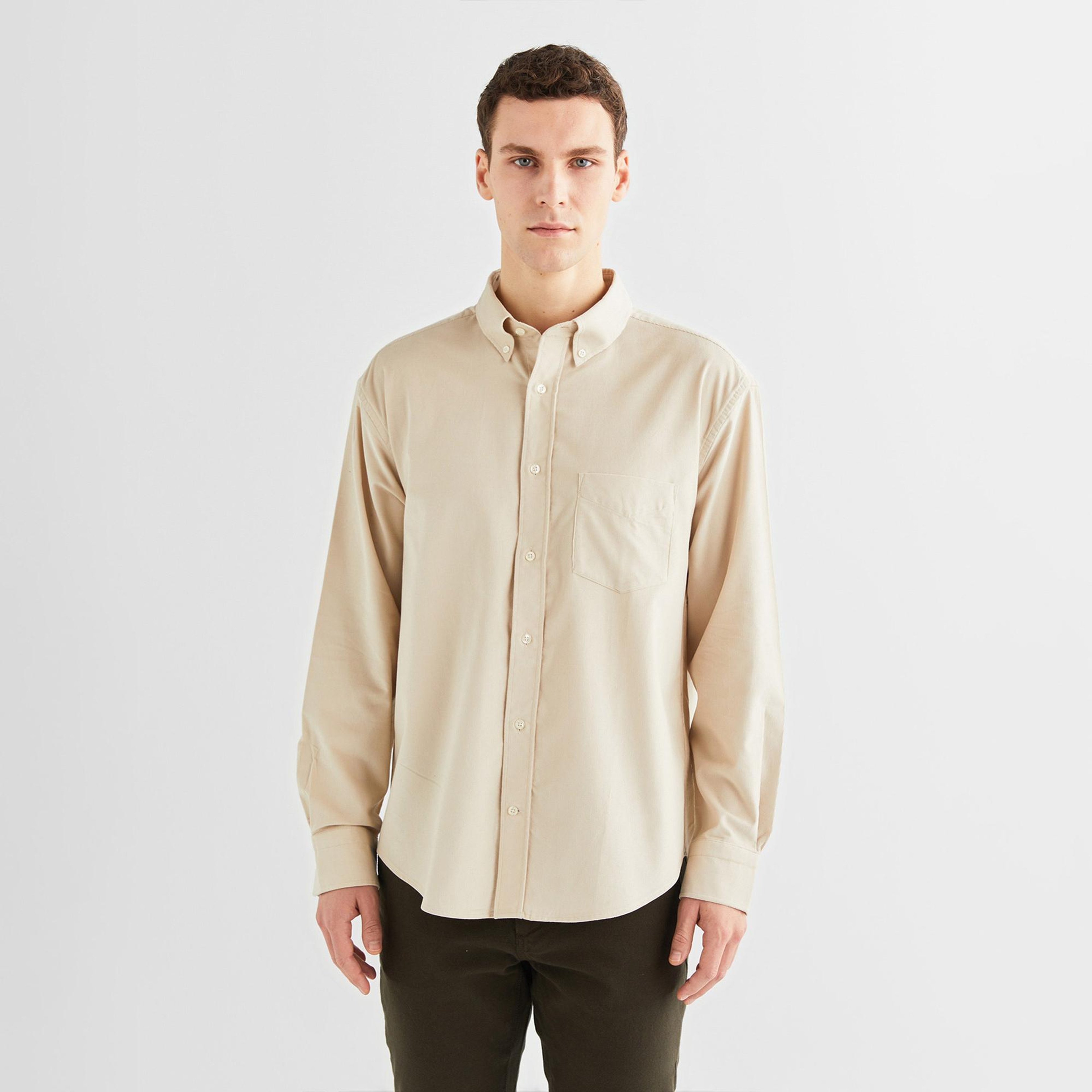 GANT Erkek Bej Relaxed Fit Düğmeli Yaka Gömlek