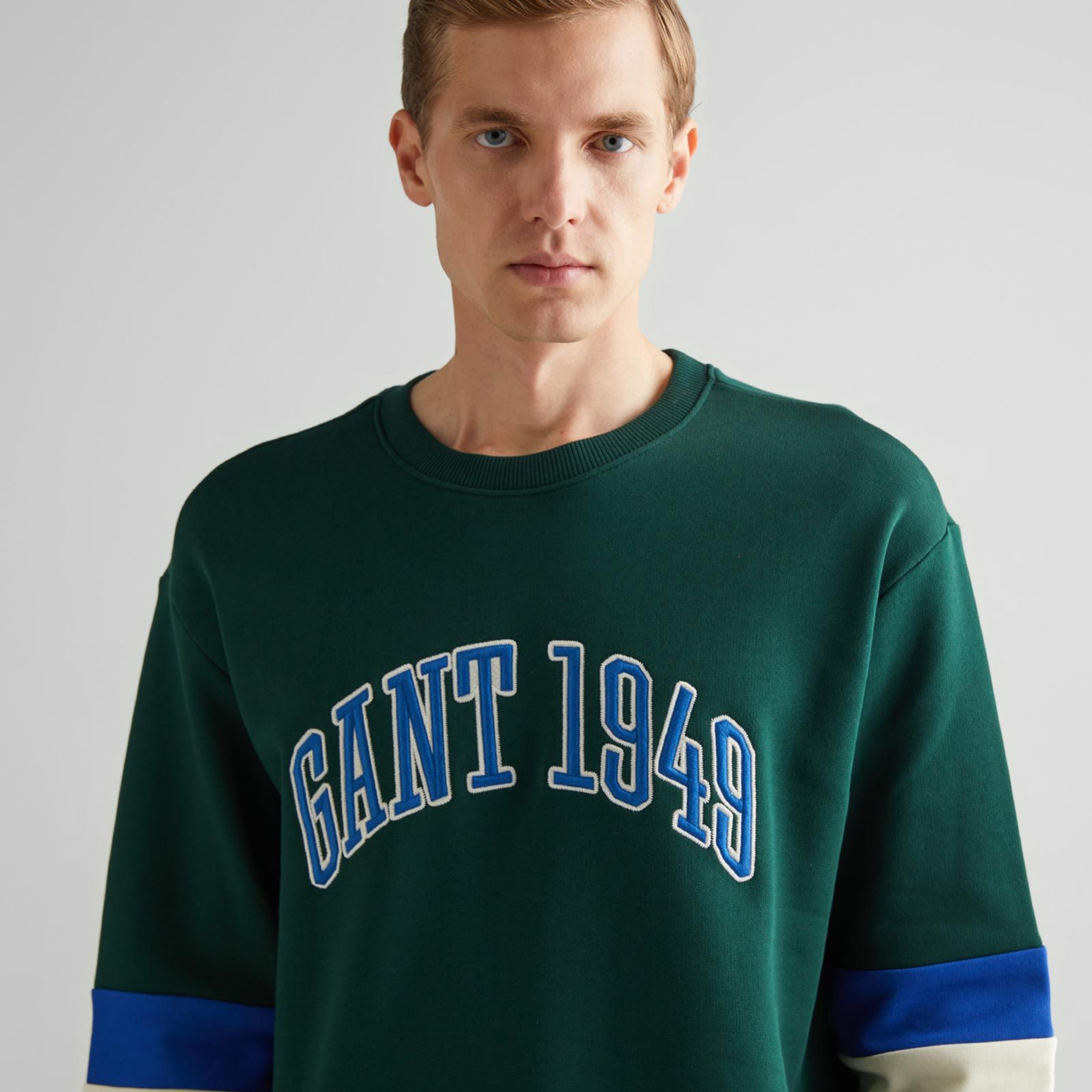 GANT Erkek Yeşil Relaxed Fit Bisiklet Yaka Renk Bloklu Sweatshirt