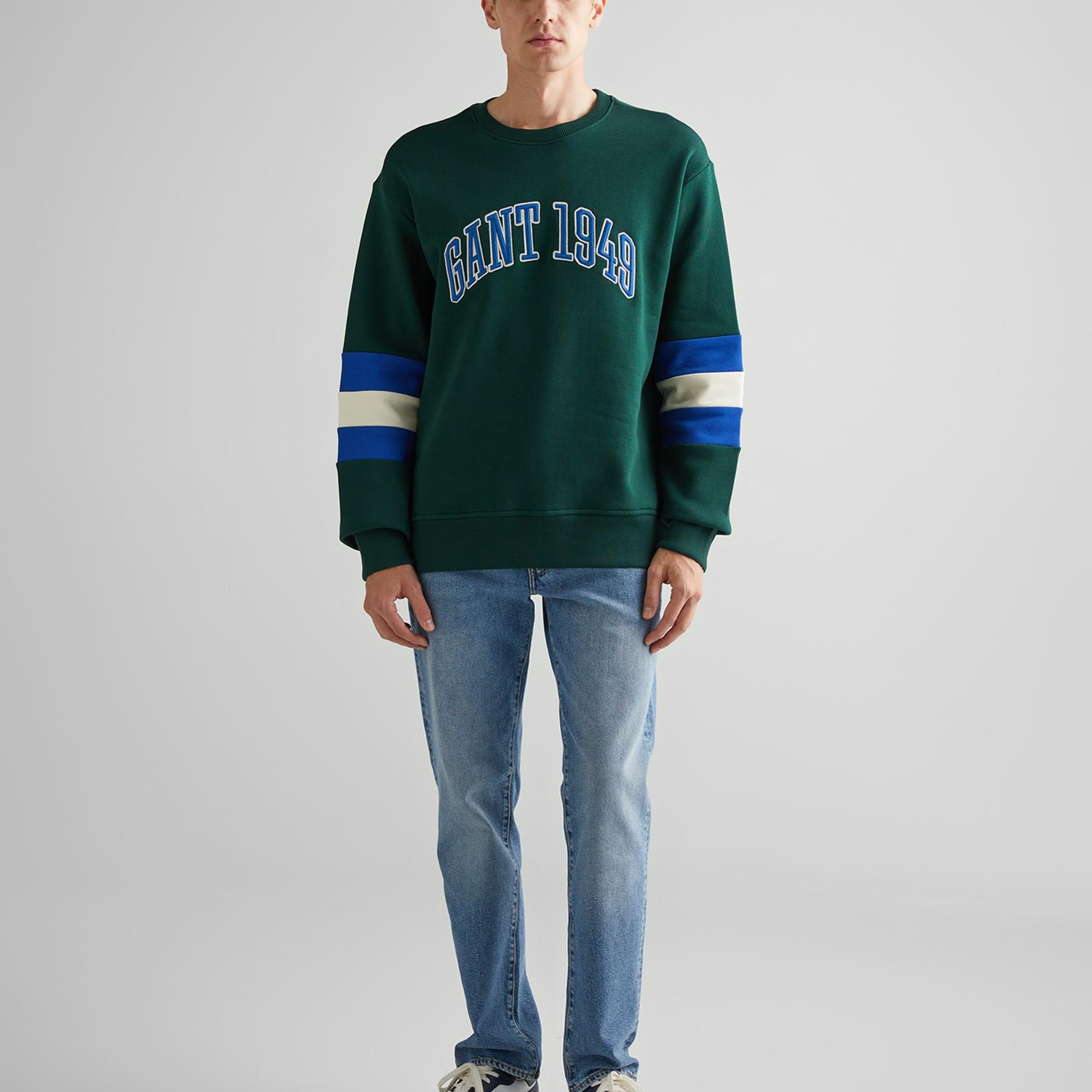 GANT Erkek Yeşil Relaxed Fit Bisiklet Yaka Renk Bloklu Sweatshirt