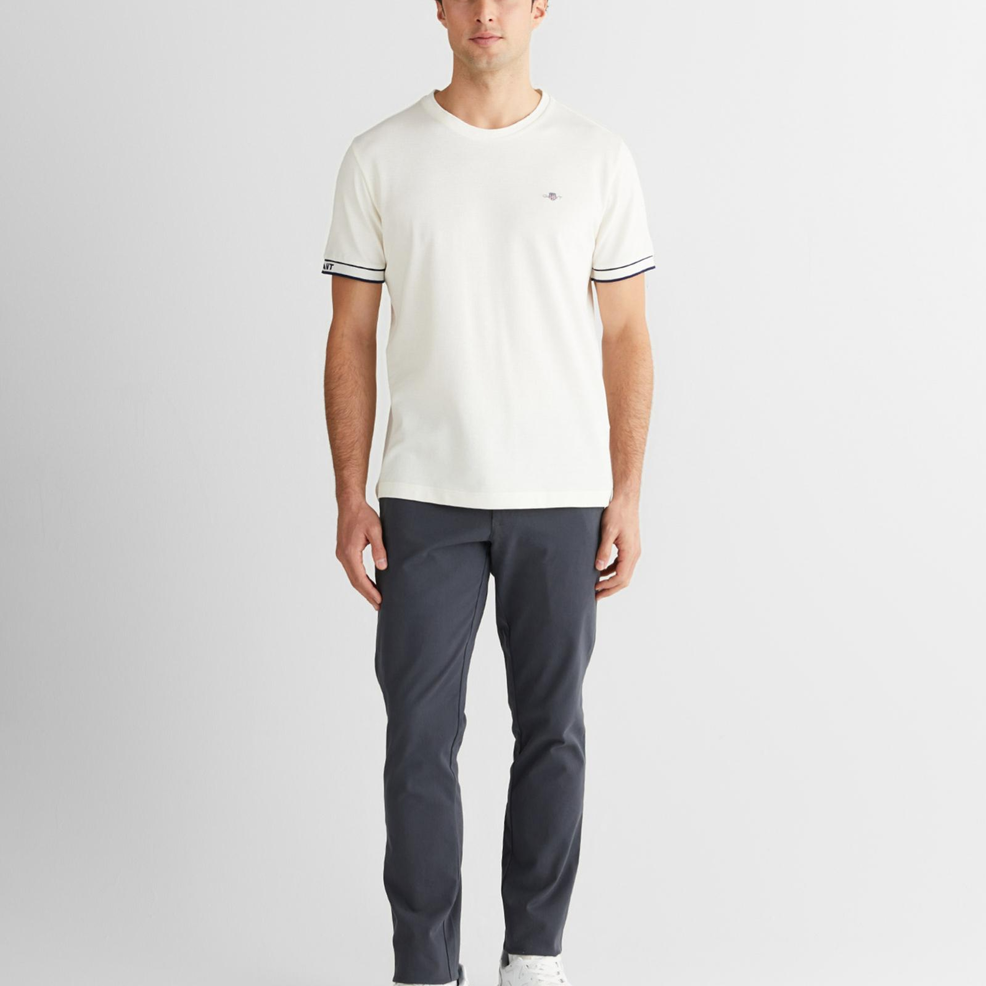 GANT Erkek Beyaz Regular Fit Bisiklet Yaka T-Shirt