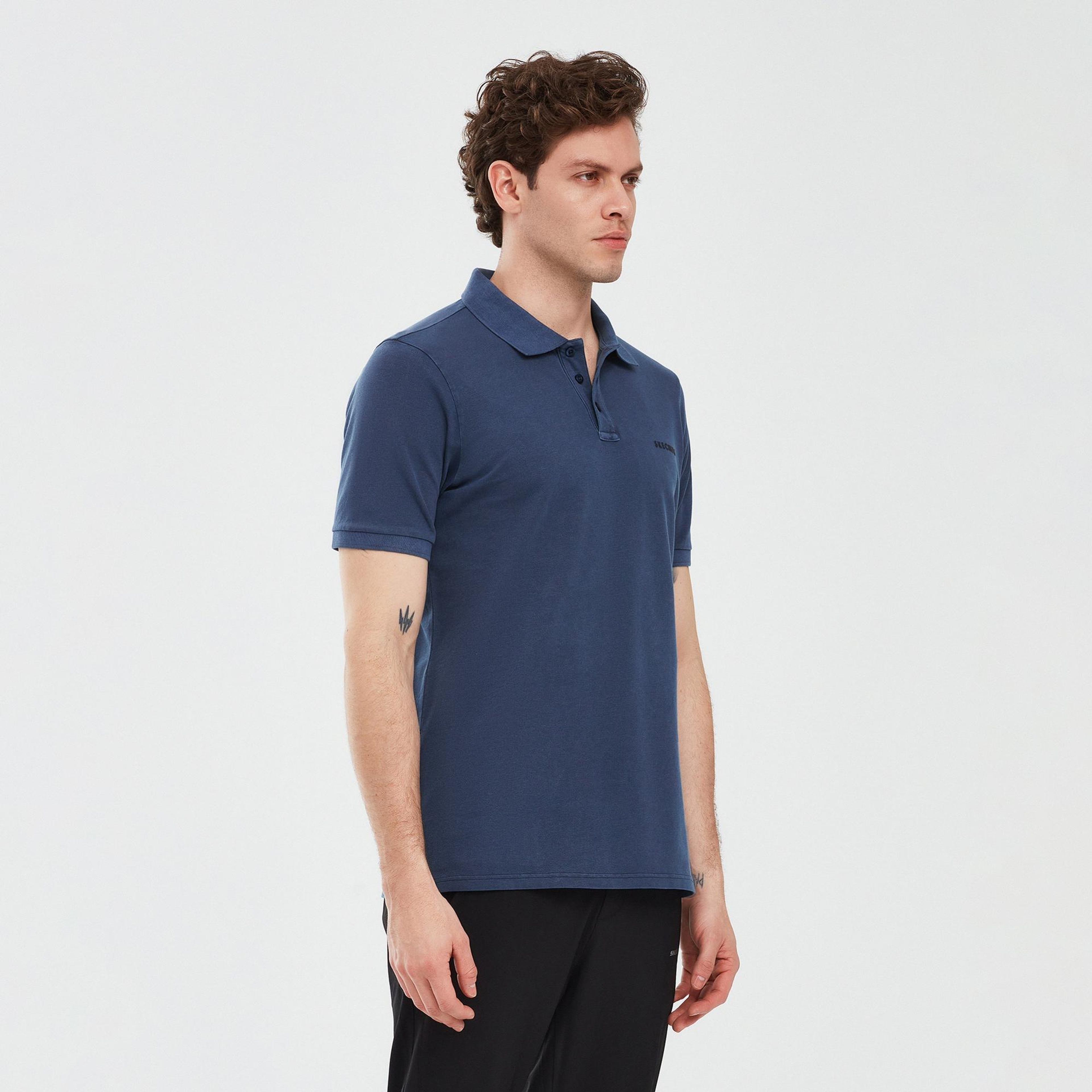 Skechers Organic Erkek Mavi Günlük Polo T-Shirt