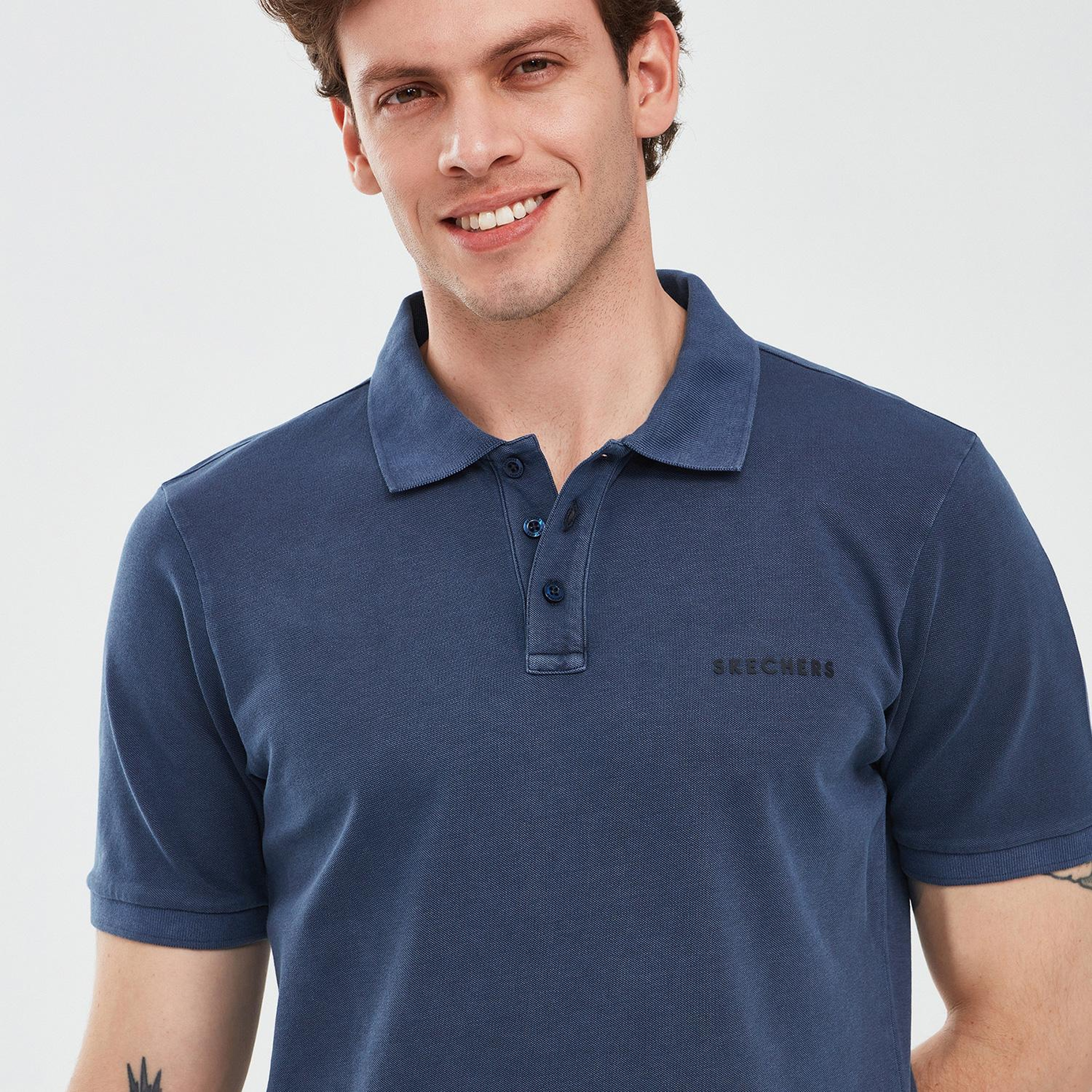 Skechers Organic Erkek Mavi Günlük Polo T-Shirt