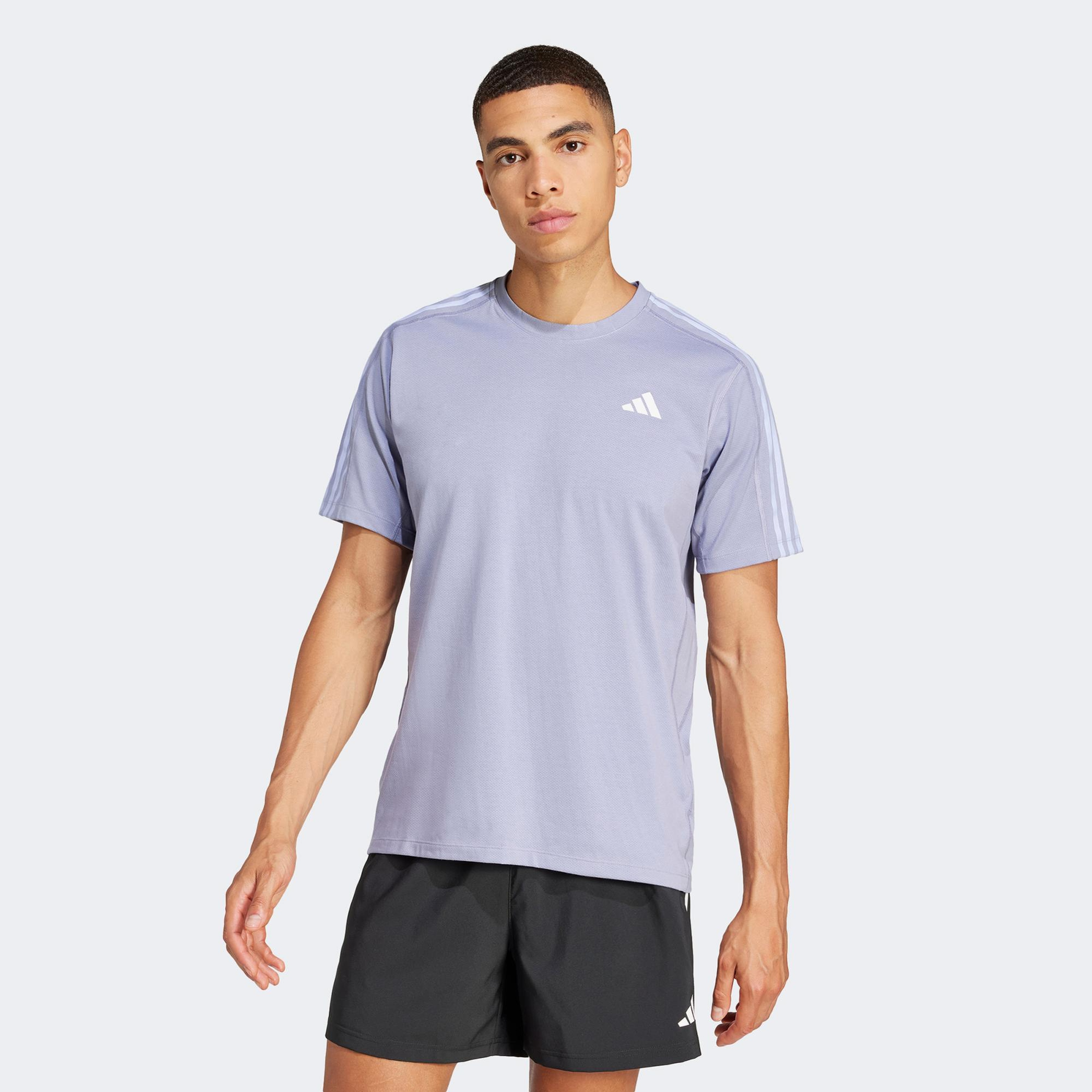 adidas Own The Run 3 Stripes Erkek Mor Koşu T-Shirt