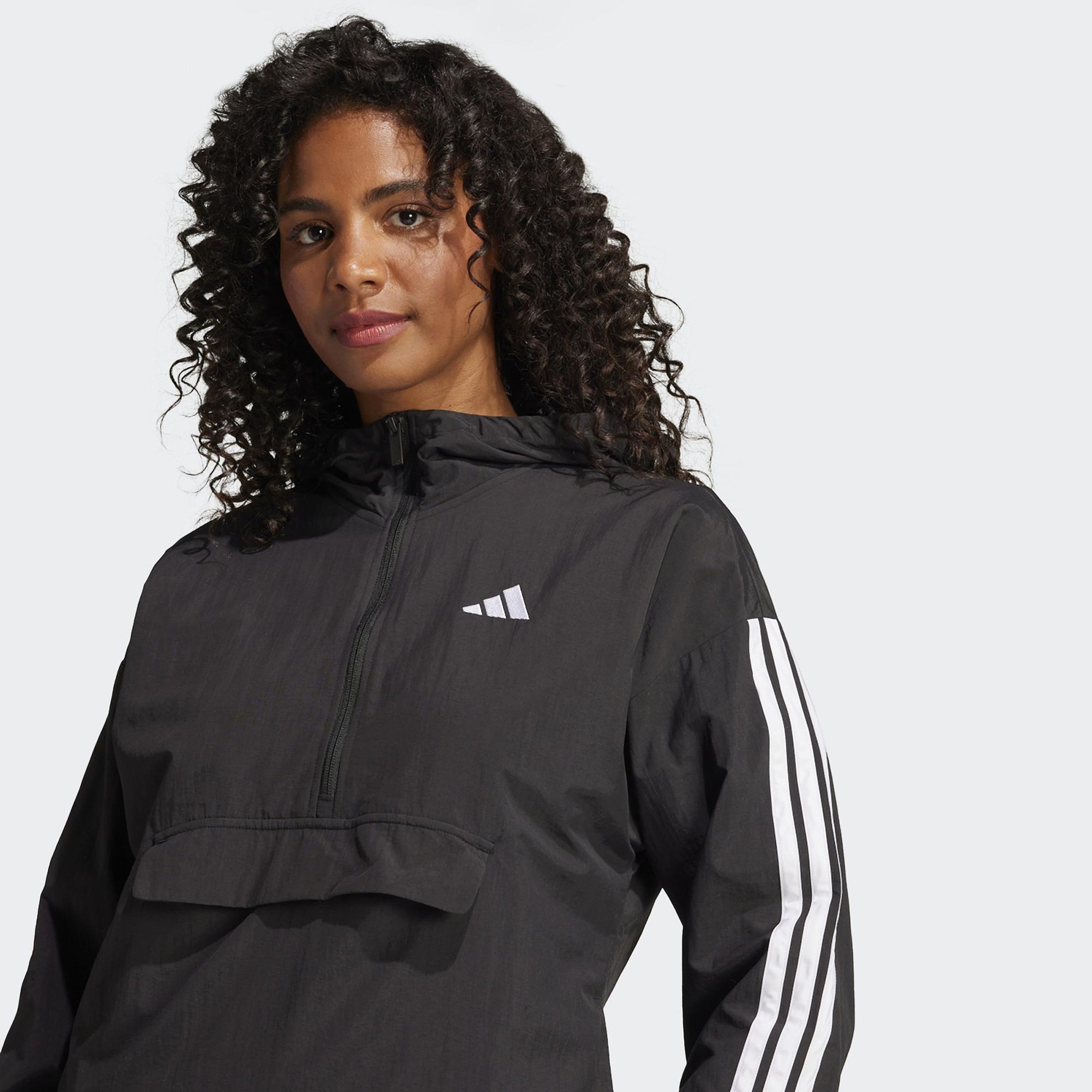adidas Essentials 3 Striped Lifestyle Kadın Siyah Rüzgarlık Ceket