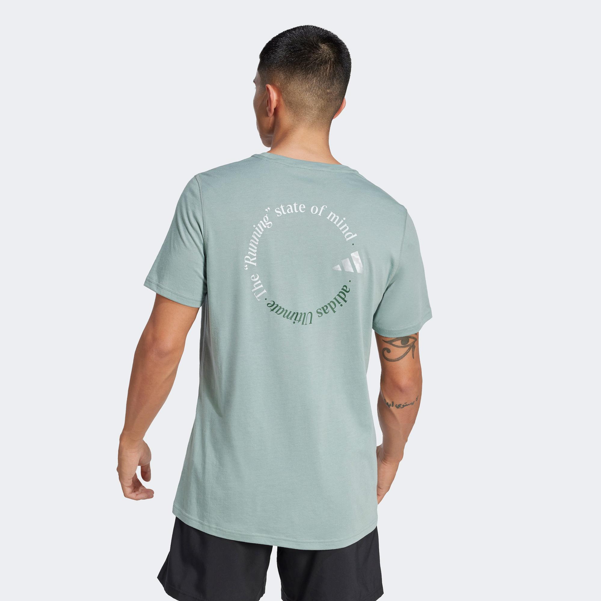 adidas Ultimate Metallic Graphic Erkek Yeşil Koşu T-Shirt