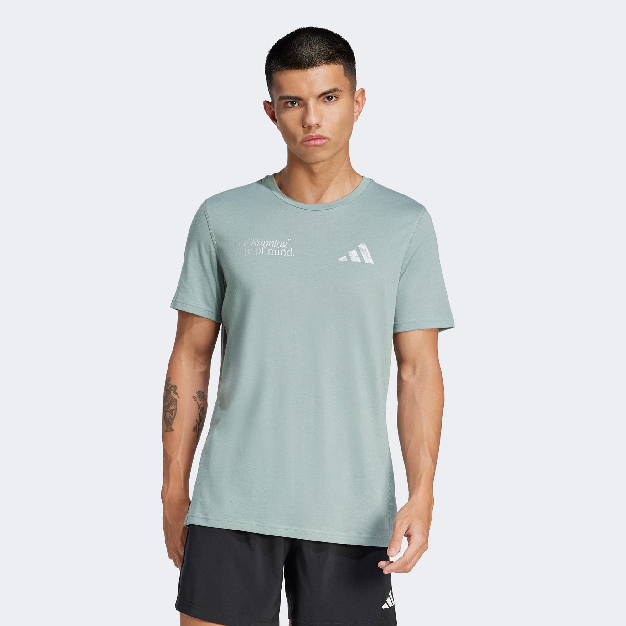 adidas Ultimate Metallic Graphic Erkek Yeşil Koşu T-Shirt
