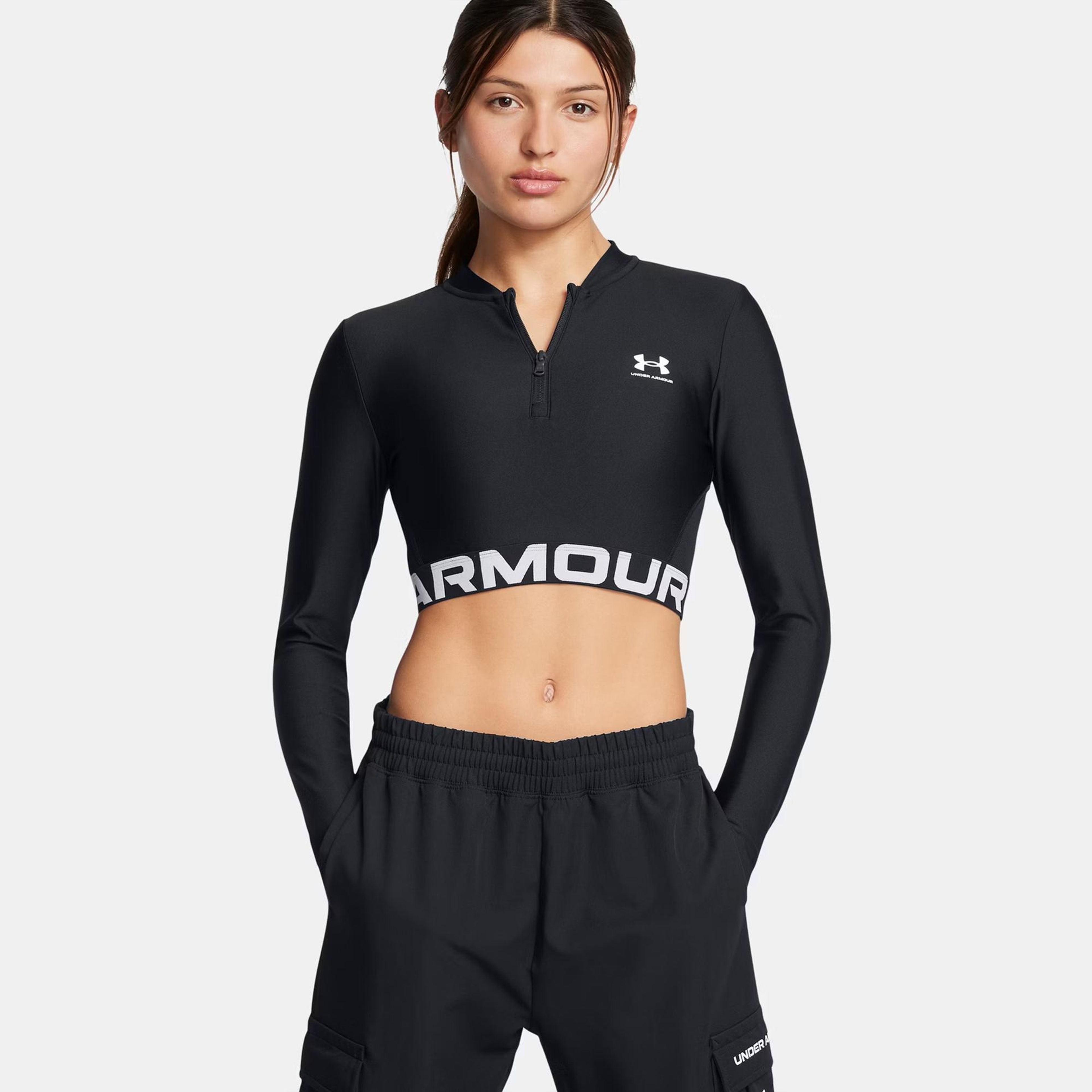 Under Armour Heat Gear Rib 1/4 Zipped Kadın Siyah Antrenman Üstü