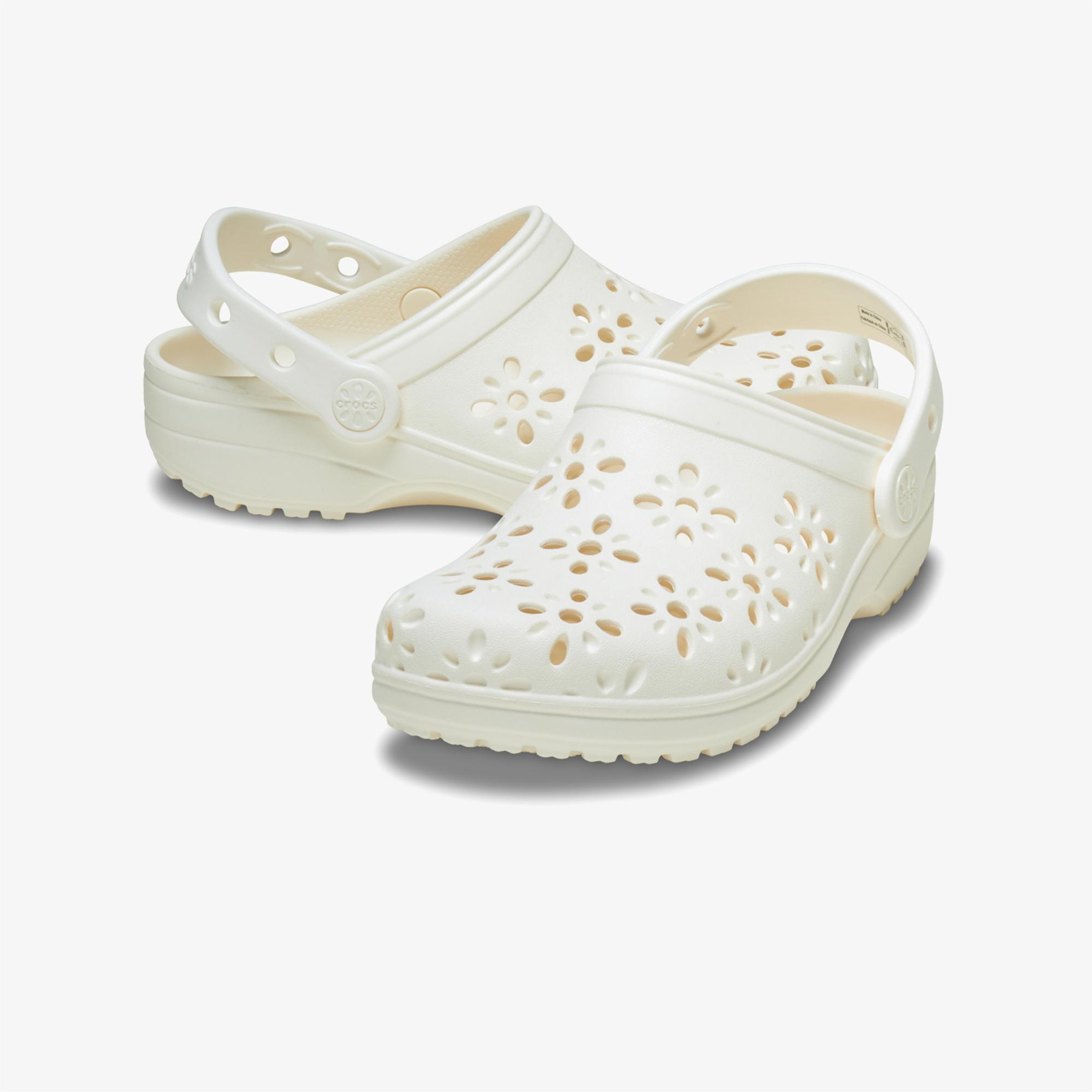 Crocs Classic Floral Cut Out Clog Kadın Krem Terlik