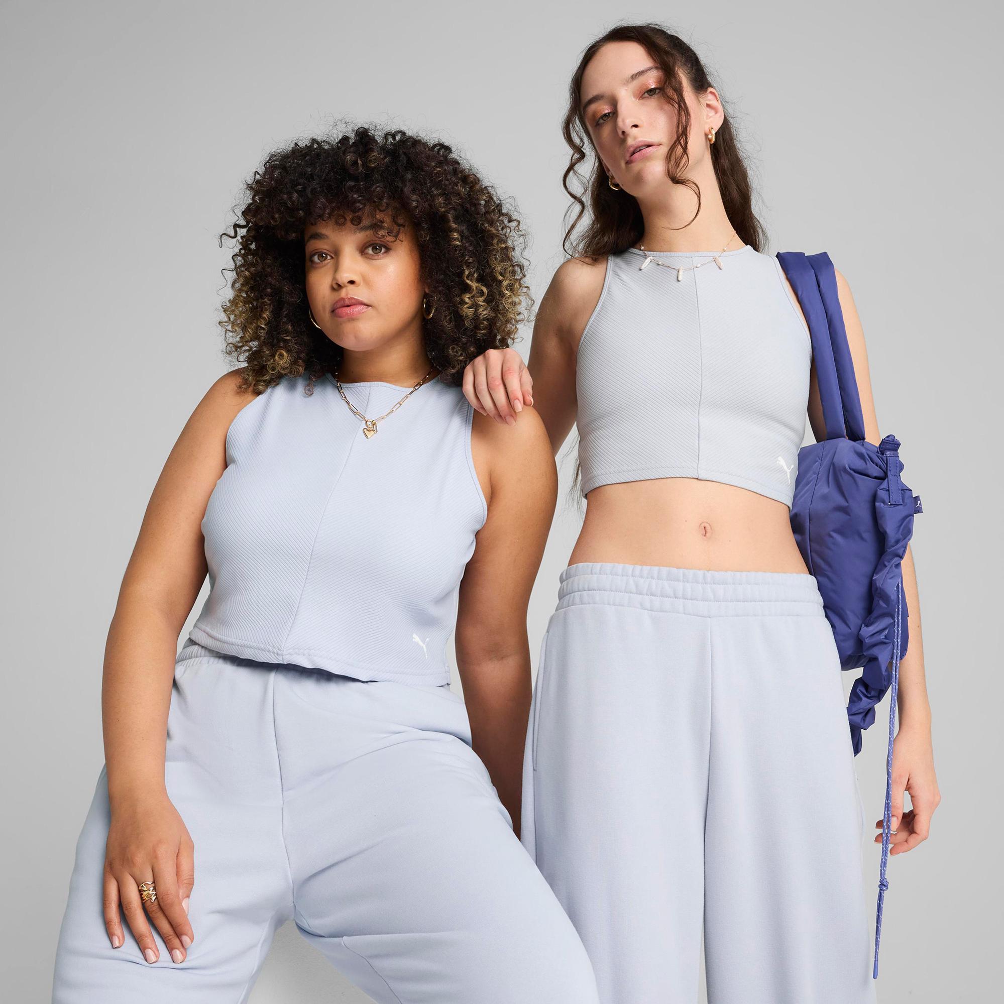 Puma Wardrobe Essentials Ribbed Crop Top Kadın Mavi Atlet