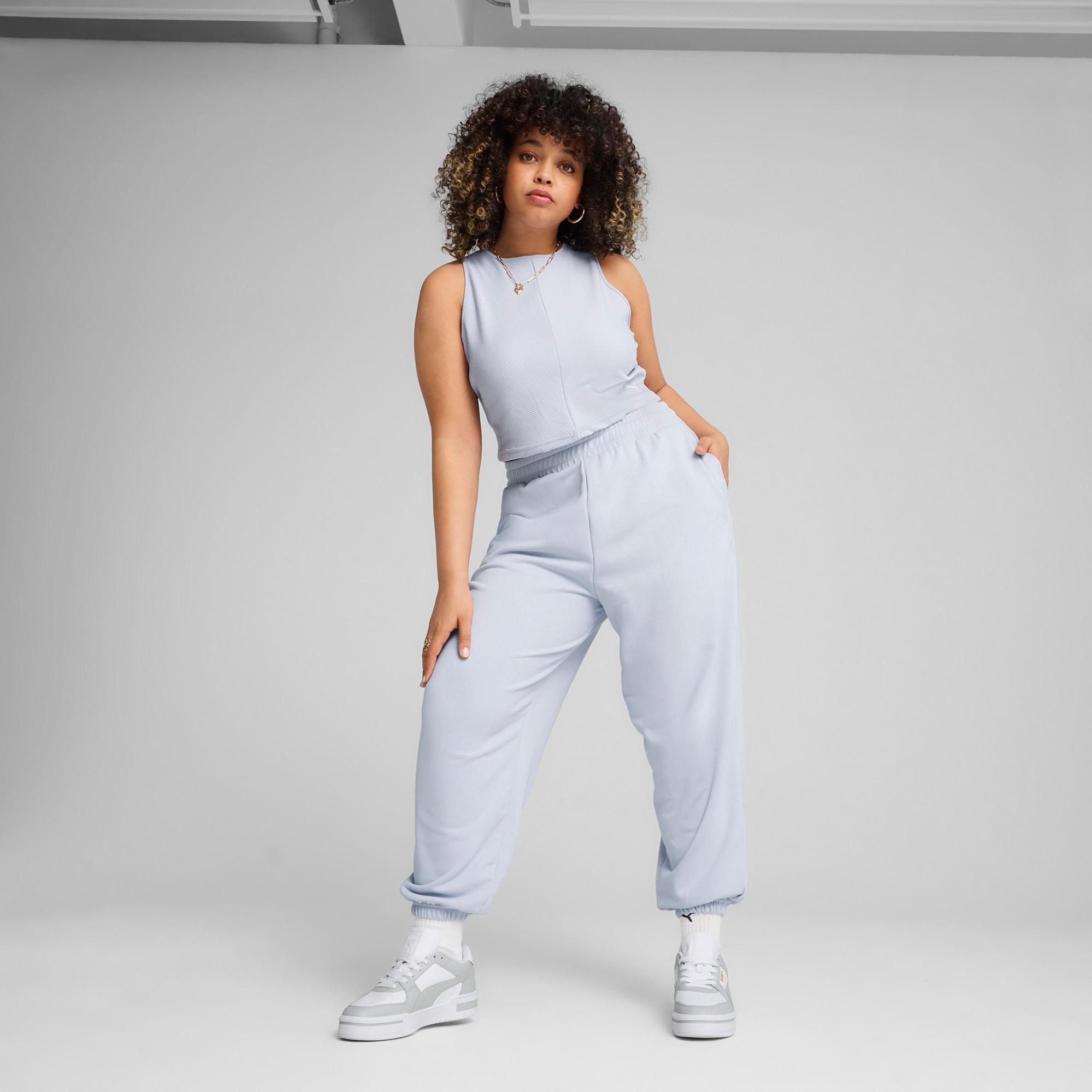 Puma Wardrobe Essentials Ribbed Crop Top Kadın Mavi Atlet