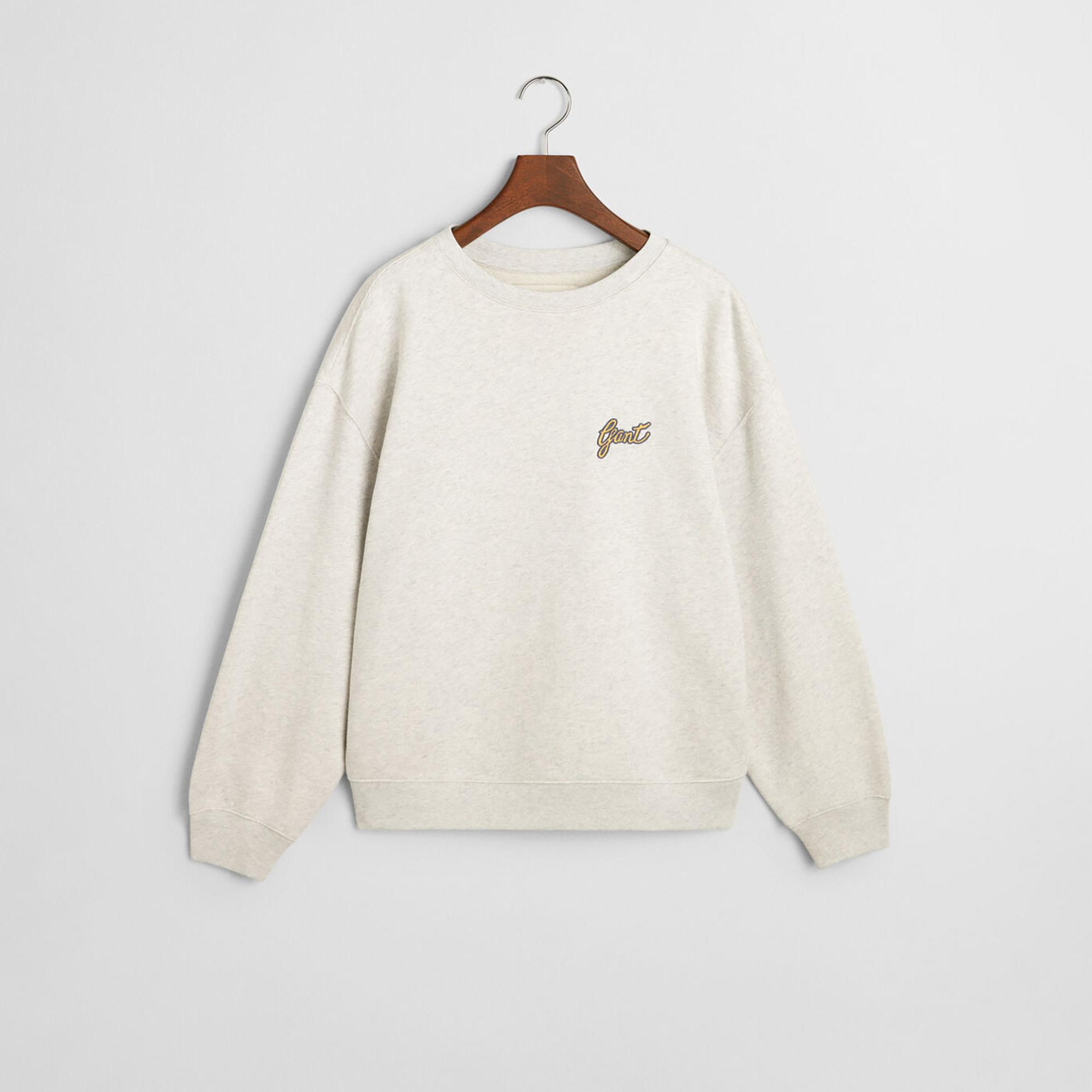 GANT Kadın Gri Loose Fit Bisiklet Yaka Logolu Sweatshirt