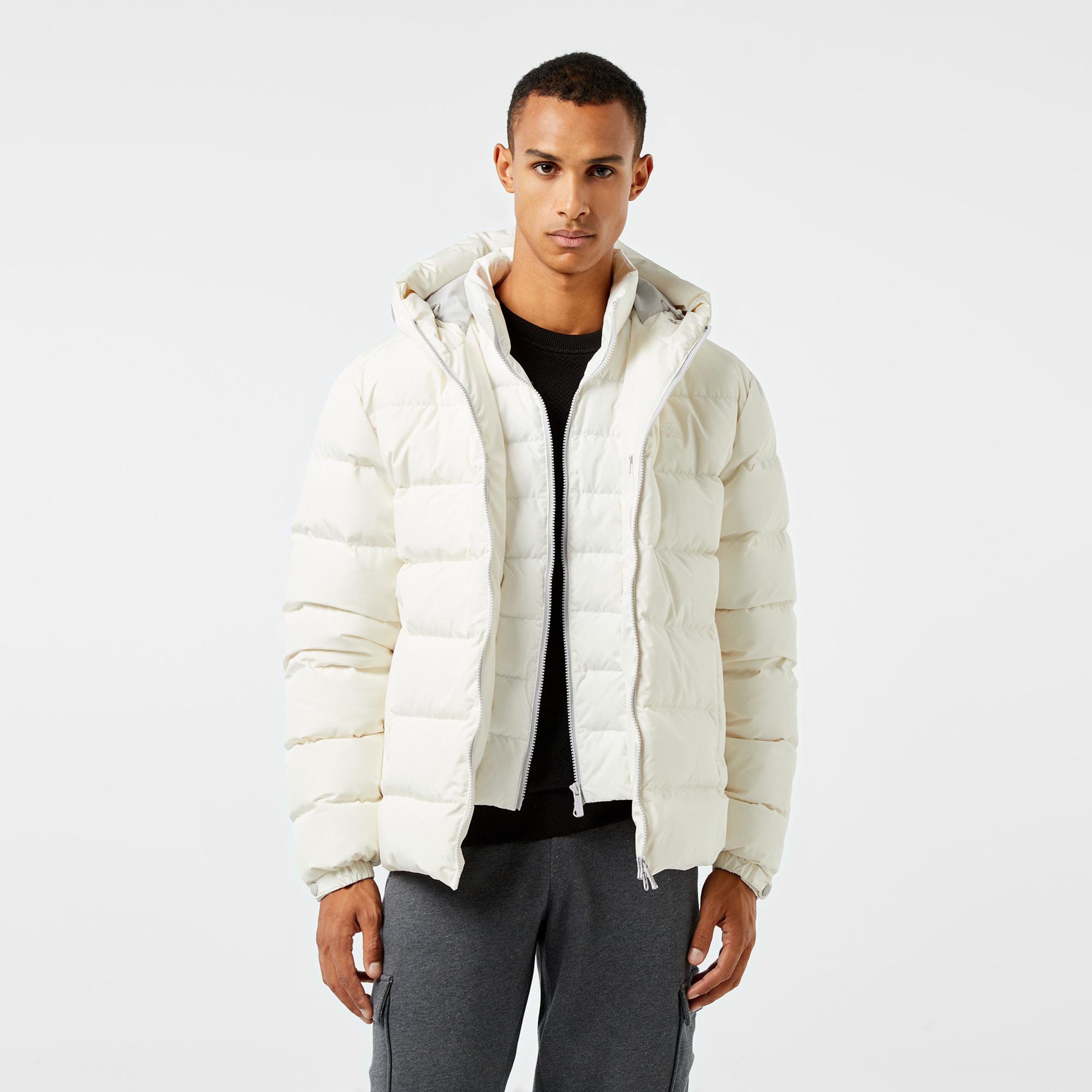 Erkek Regular Fit Kapüşonlu Beyaz Şişme Mont