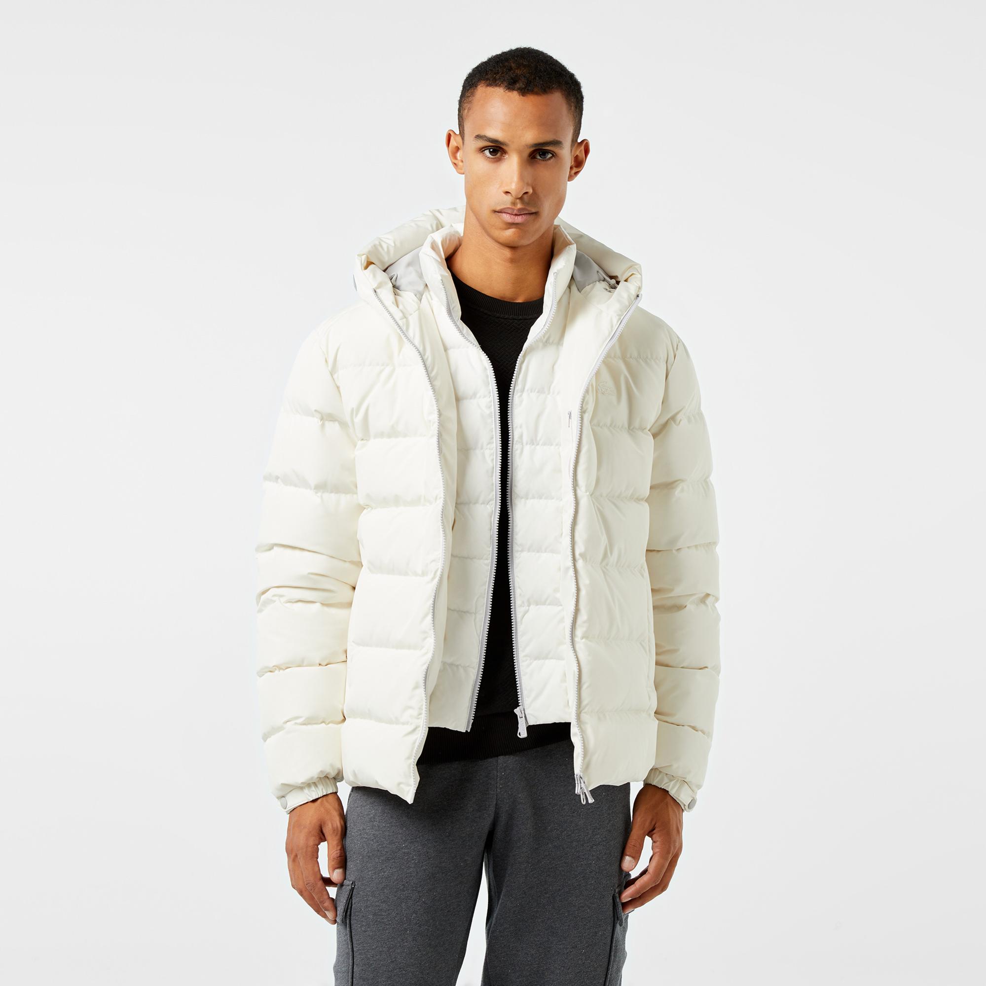 Erkek Regular Fit Kapüşonlu Beyaz Şişme Mont