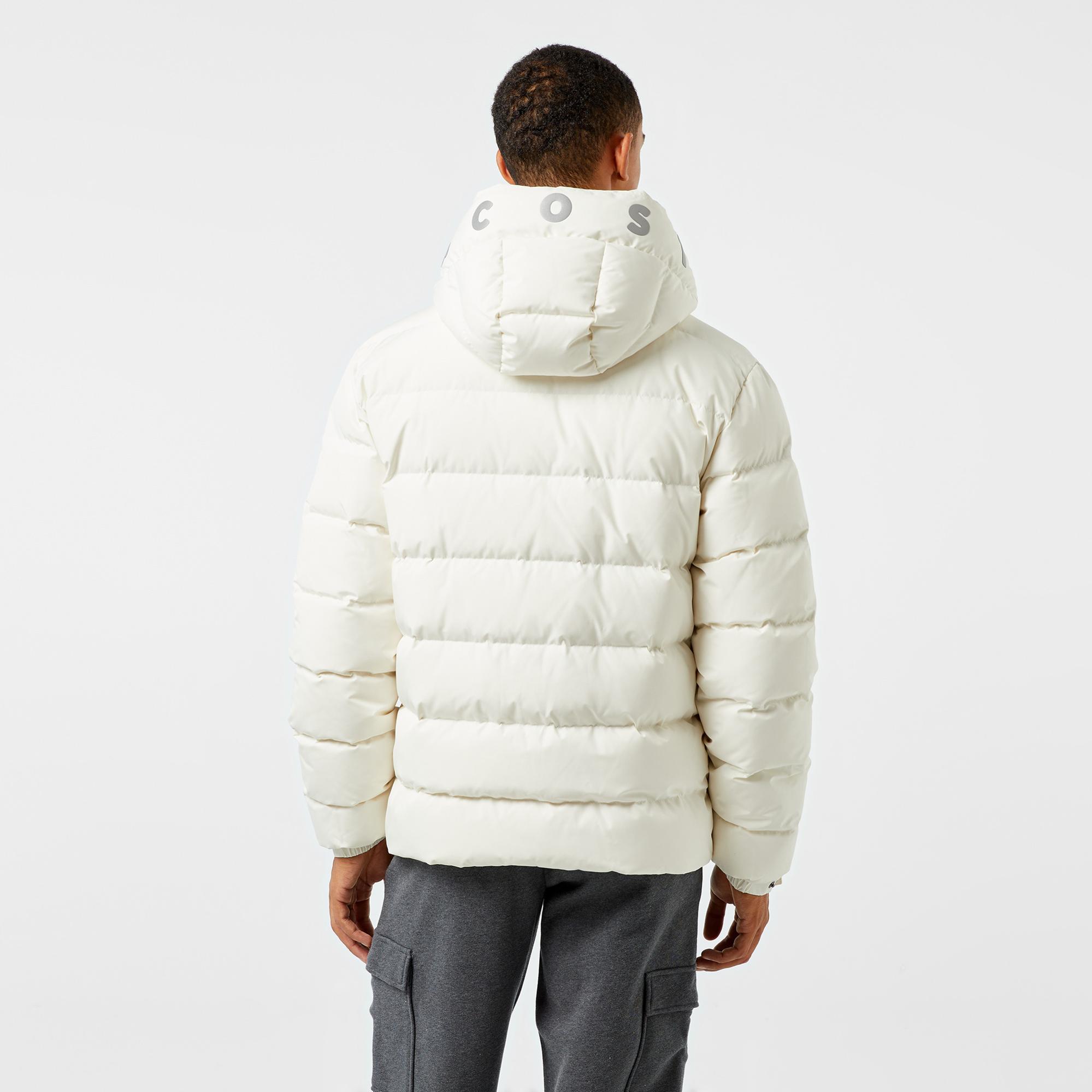 Erkek Regular Fit Kapüşonlu Beyaz Şişme Mont
