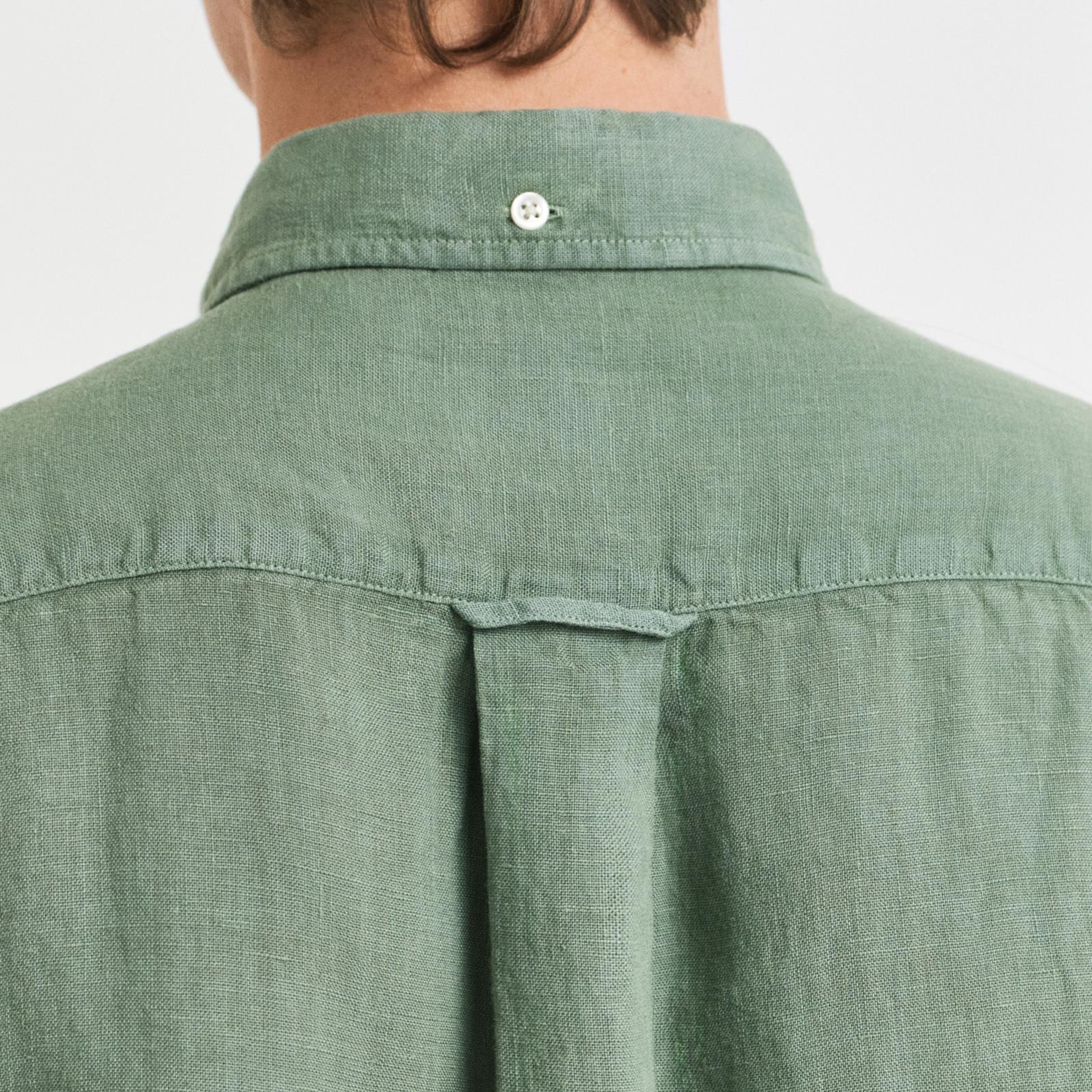 GANT Erkek Yeşil Regular Fit Düğmeli Yaka Keten Gömlek